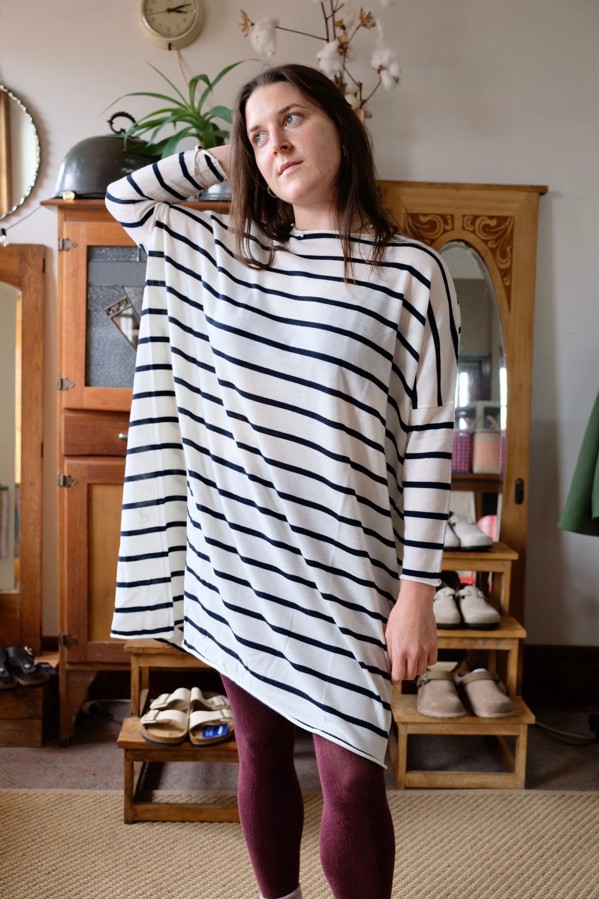 Emi Wool Dress - Cream with Navy Stripe