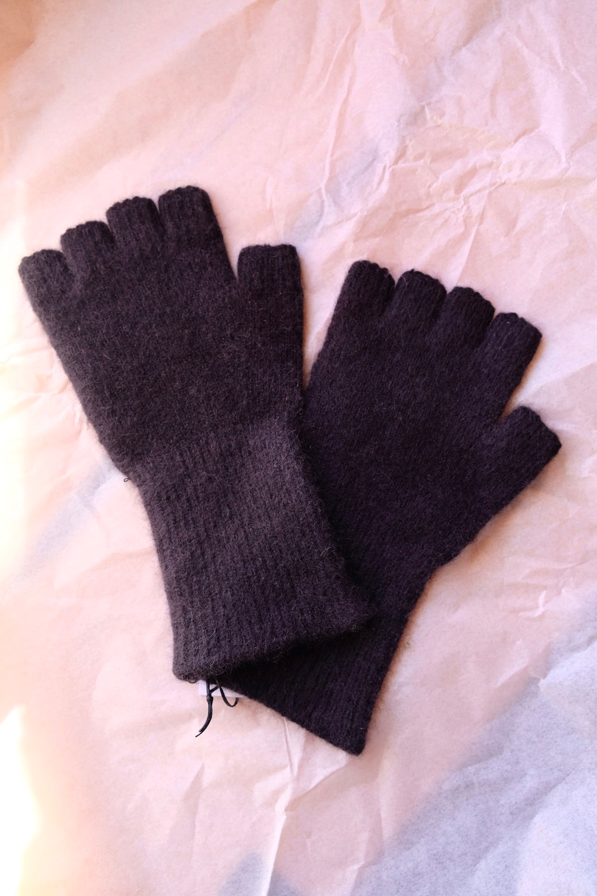 Angora/Lambswool Fingerless Gloves medium cuff - Black