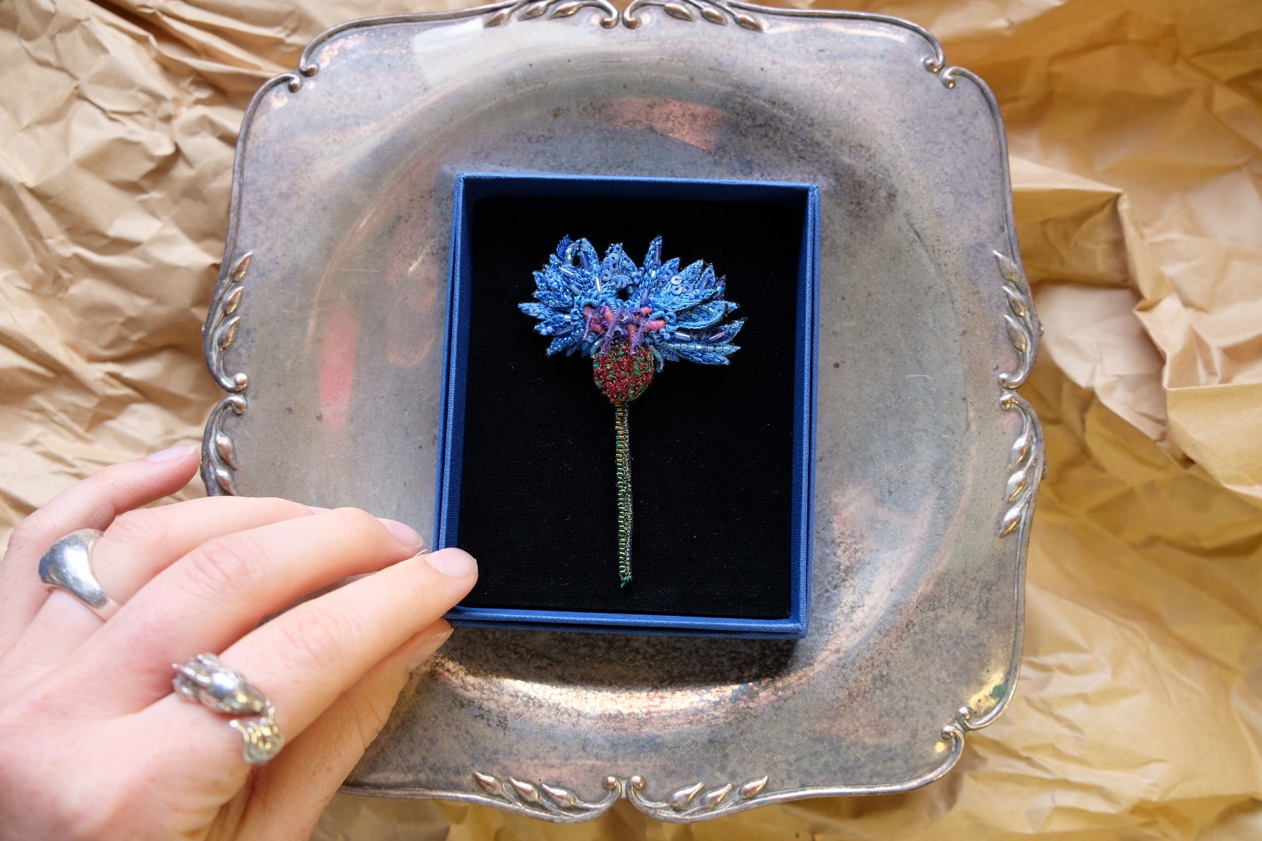 Blue Cornflower Brooch