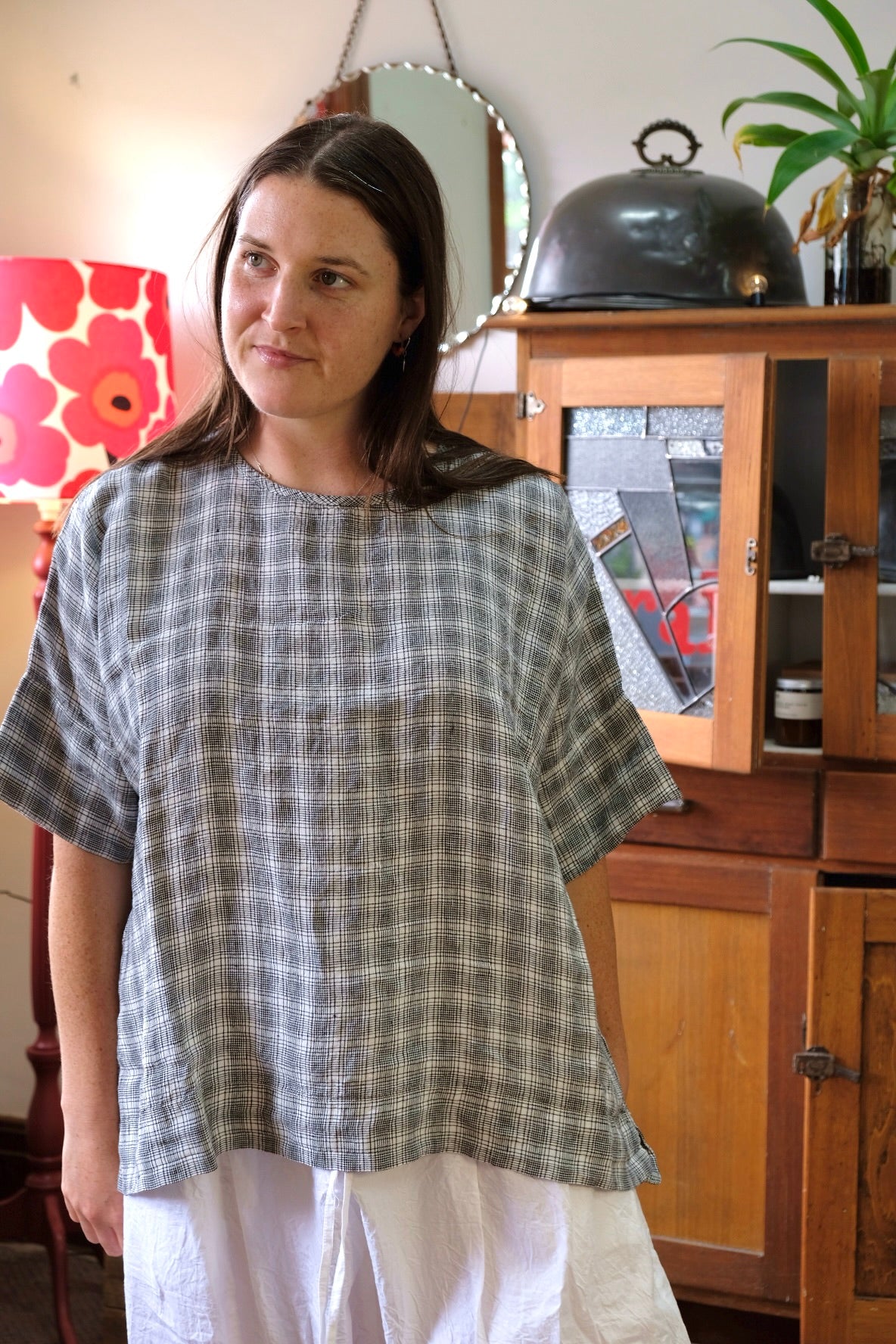 Avril T-Shirt - Textured Check Linen