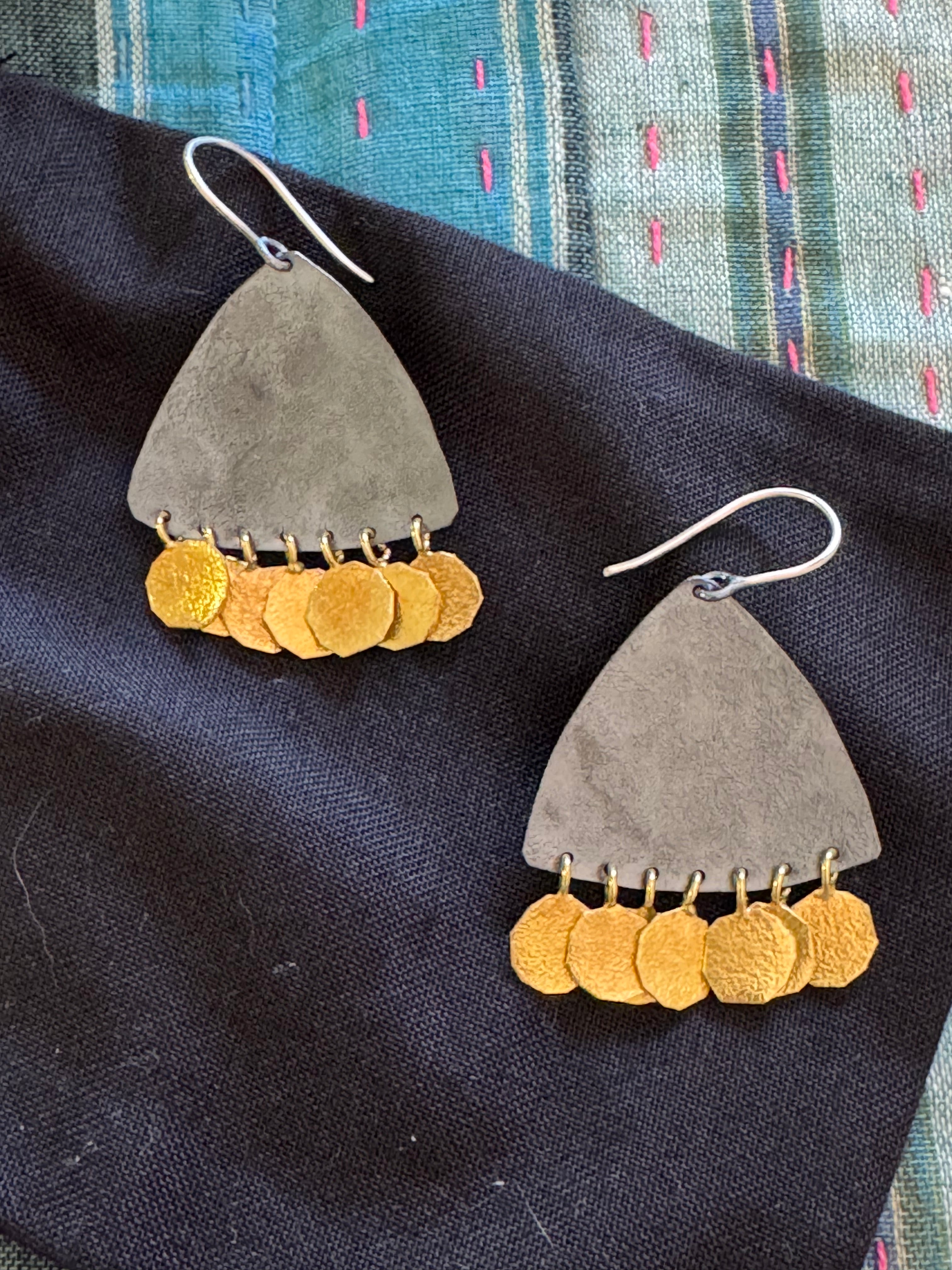 Biak earrings oxidised silver and gold