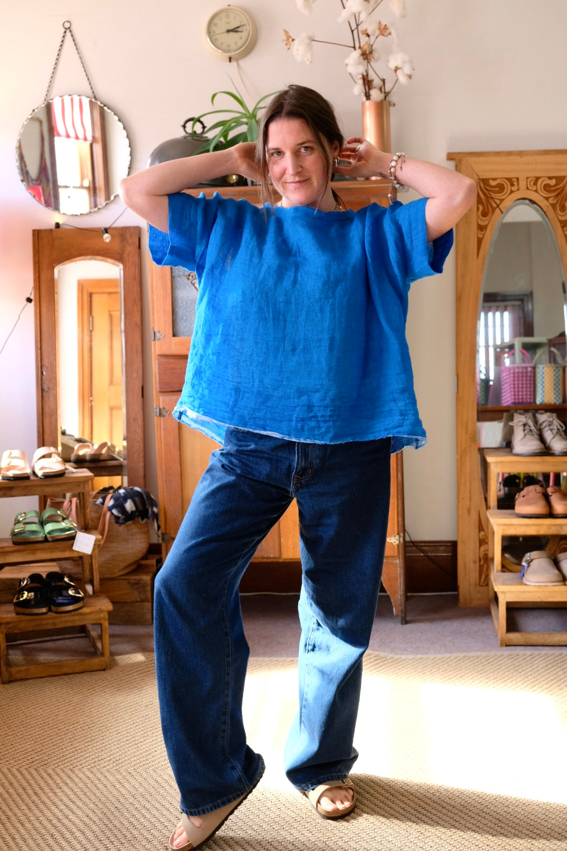 Gauze linen Tee - Azure