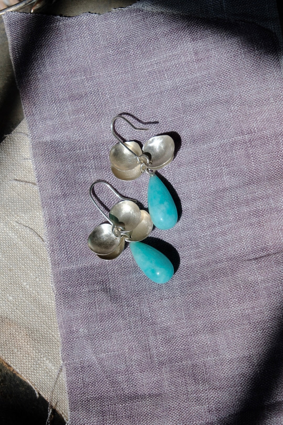 Pinecone earrings amazonite drop bead