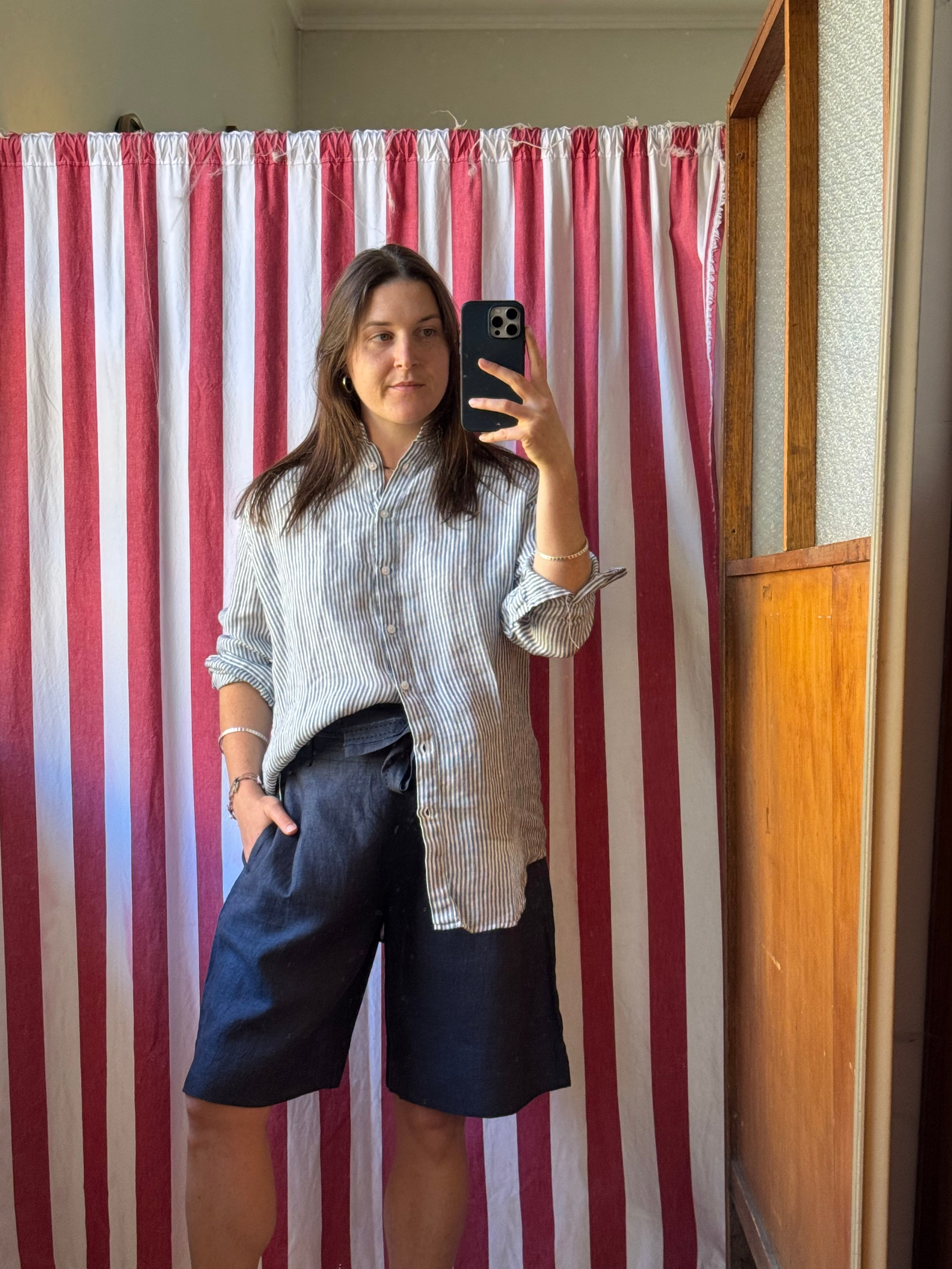 Striped linen shirt navy