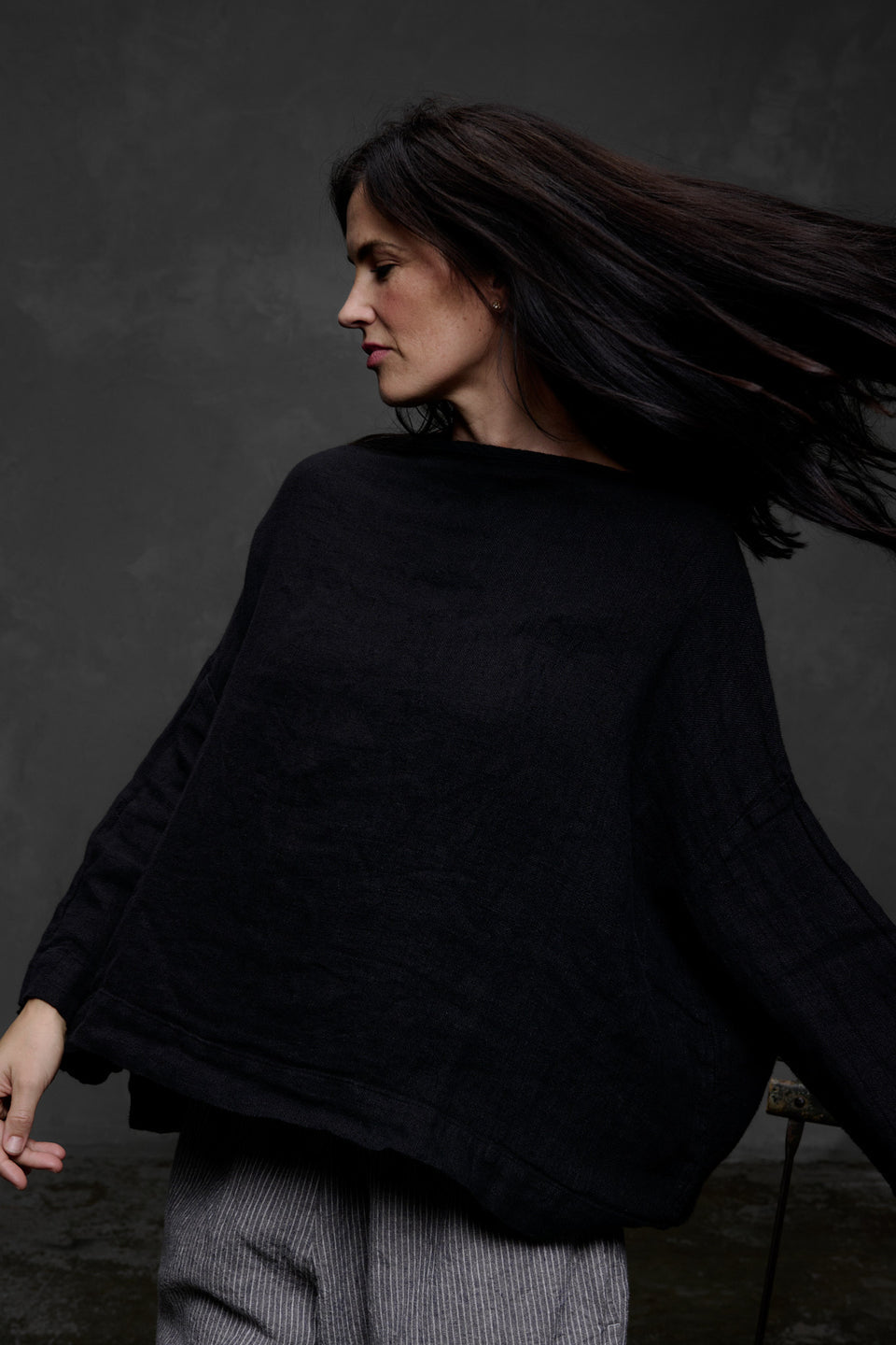 Sailor Boxy Top - Linen Black