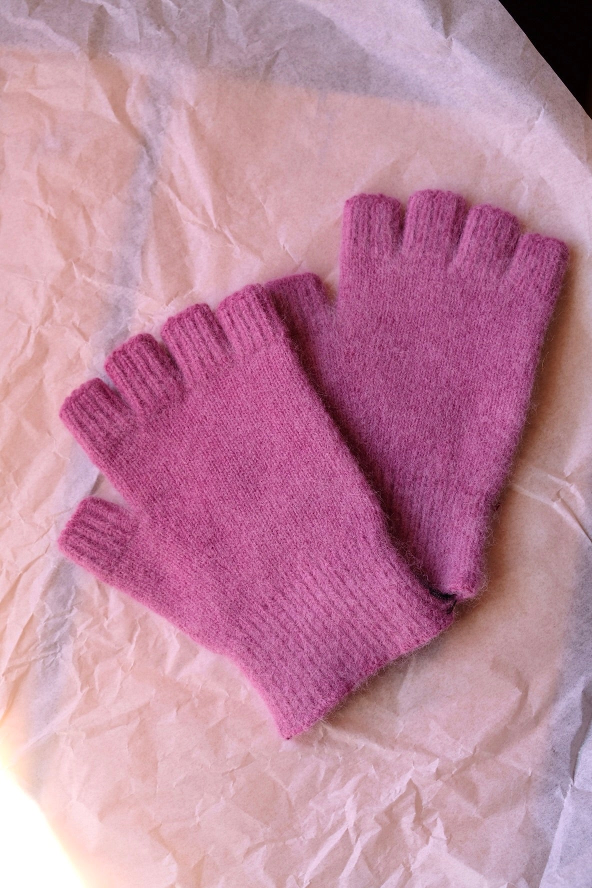 Angora/Lambswool Fingerless Gloves Small Cuff - Mauve