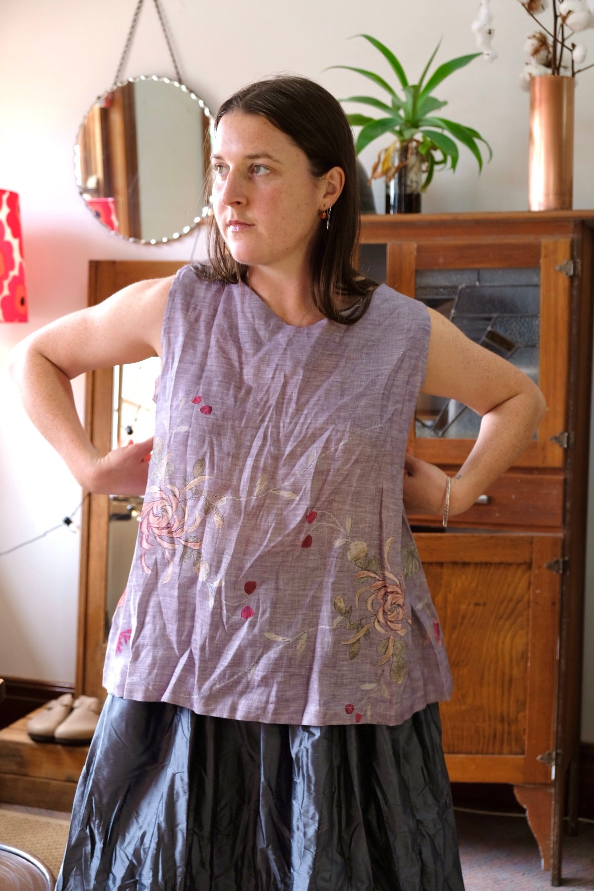 Peony Singlet Floral Print - Grey