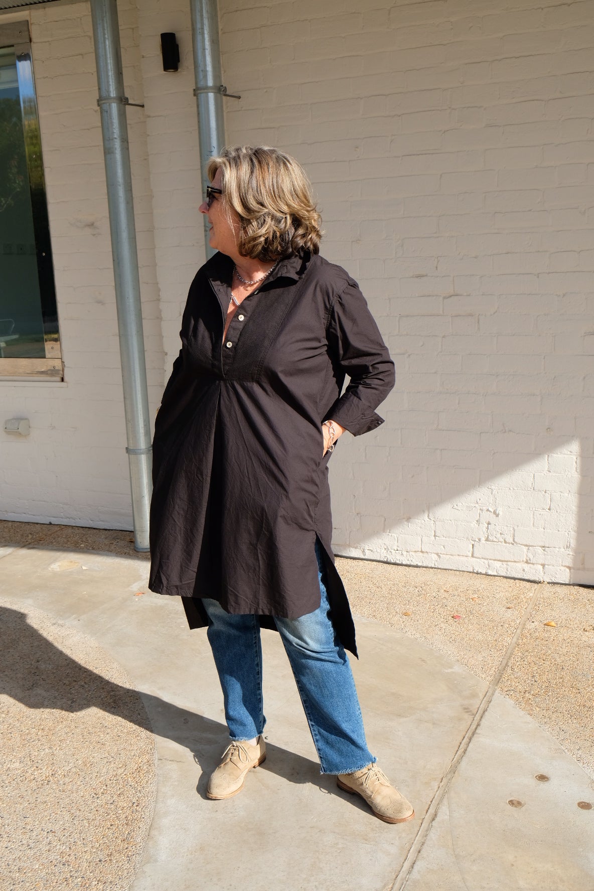 Winifred Shirt Dress- Cotton Poplin - Black