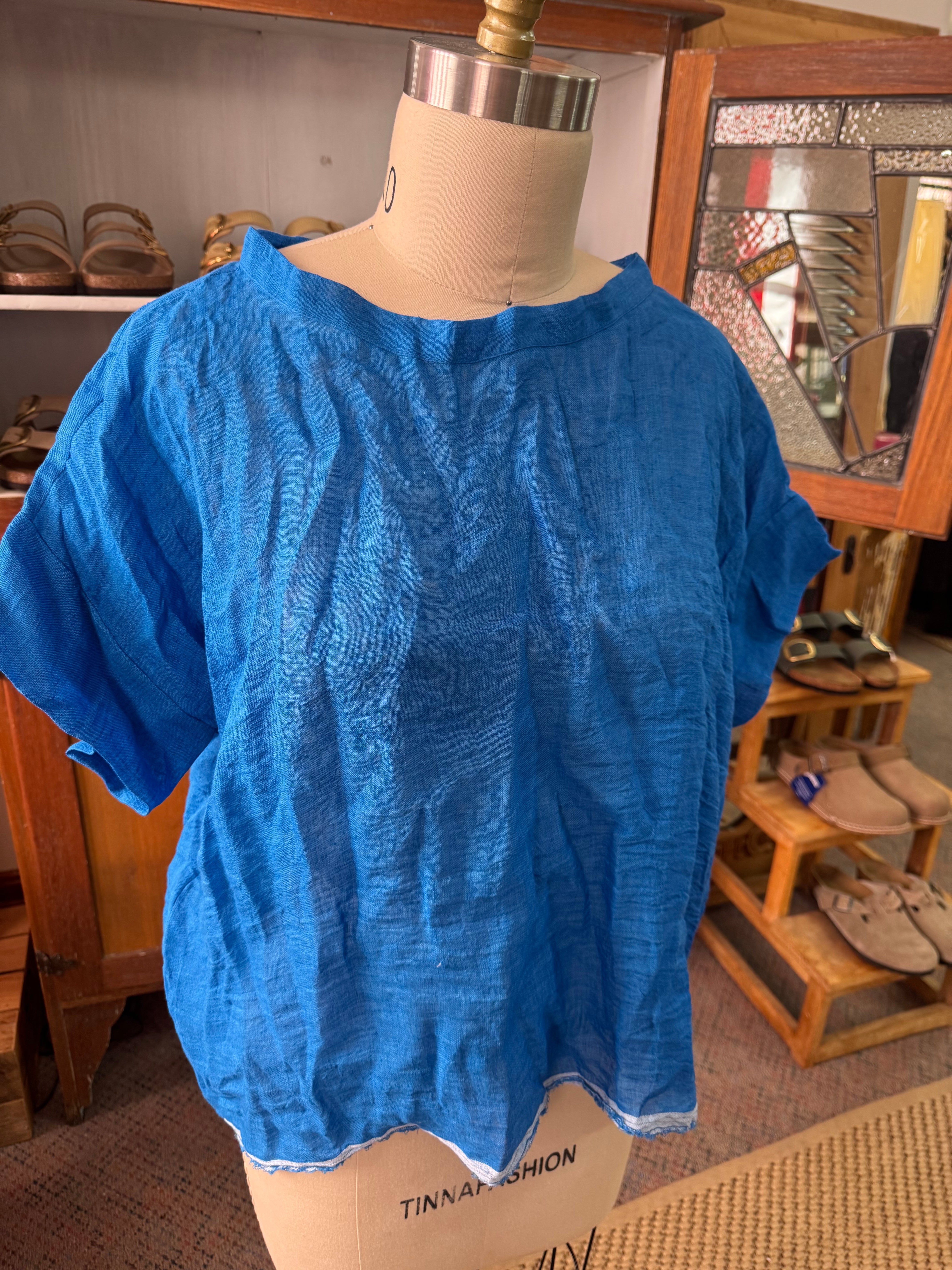 Gauze linen Tee - Azure