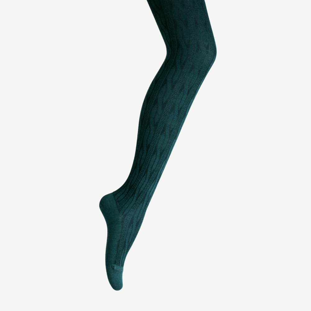 Merino Wool Cable Knit Tights - Forest