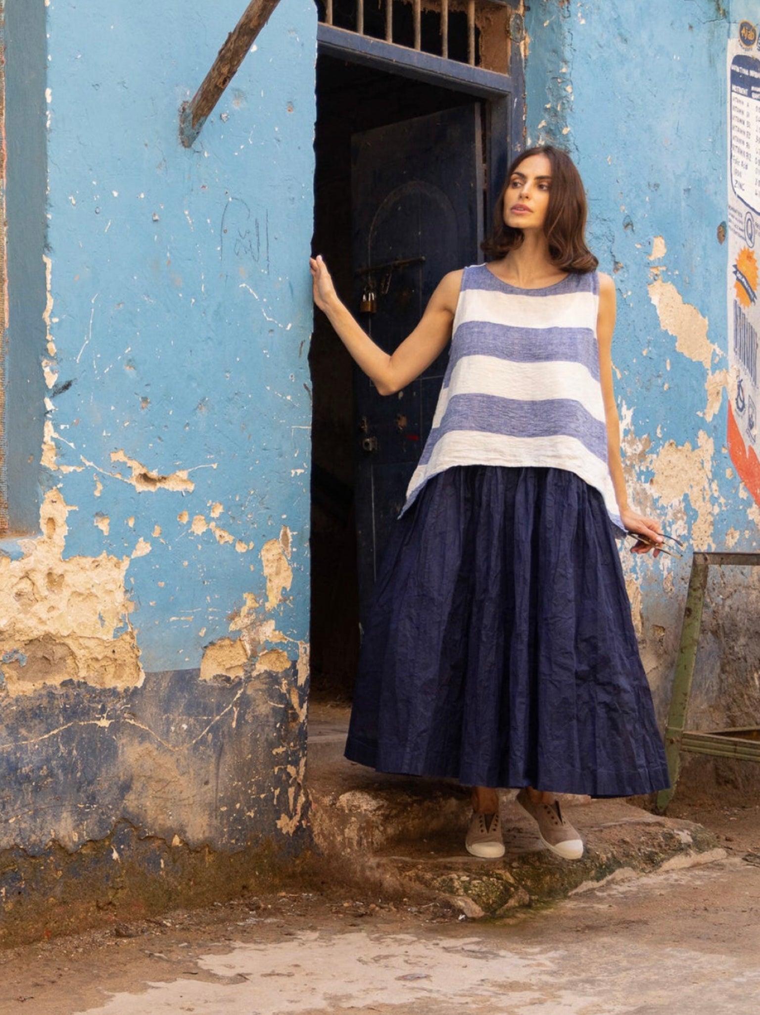 Taji Top - Linen - Blue Stripe