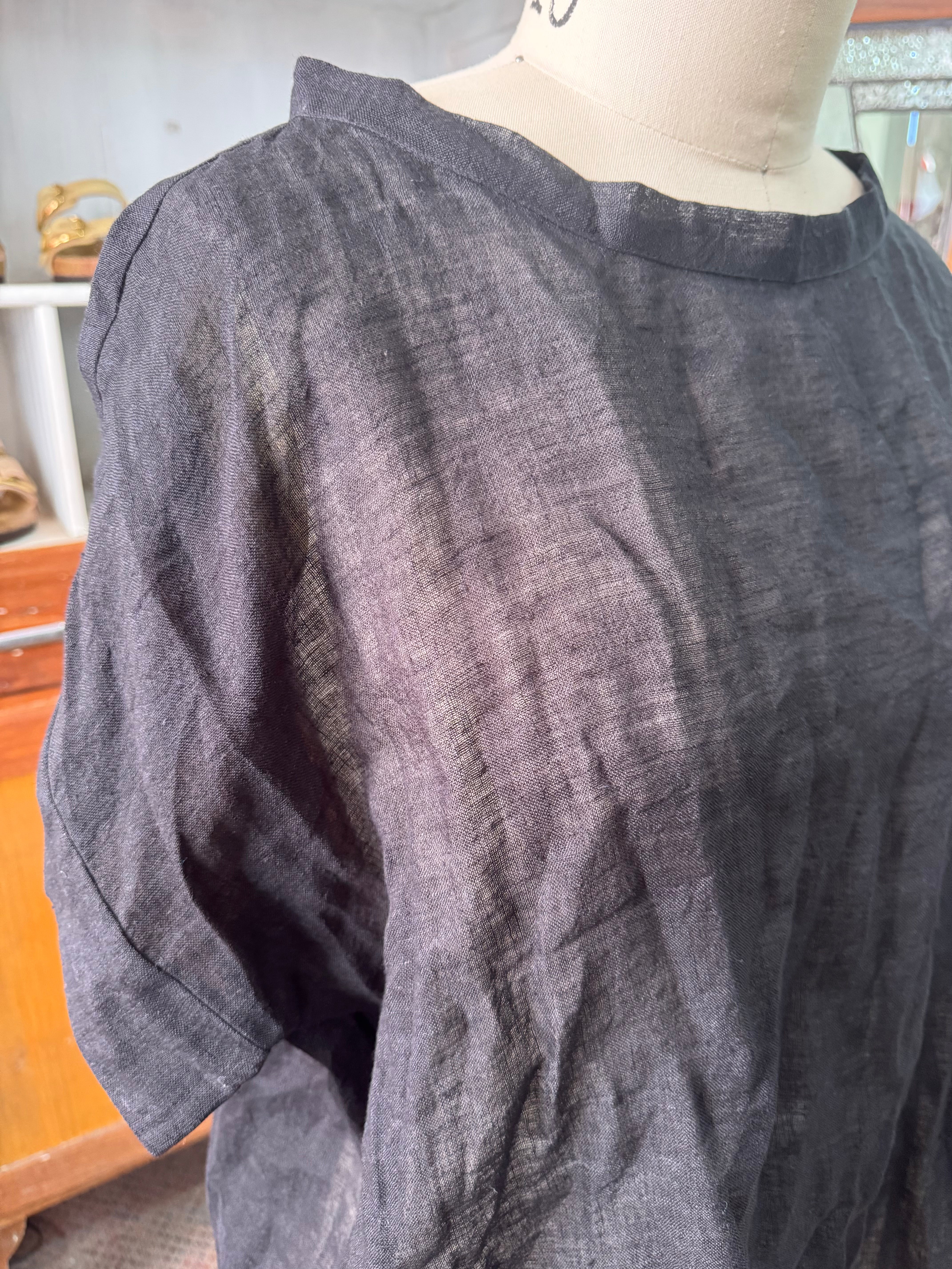 Gauze linen Tee - Black