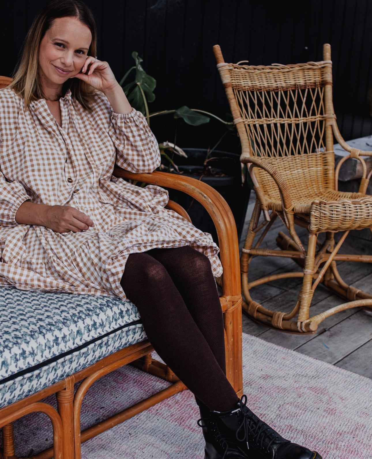 Merino Wool Textured Knit Tights - Cacao