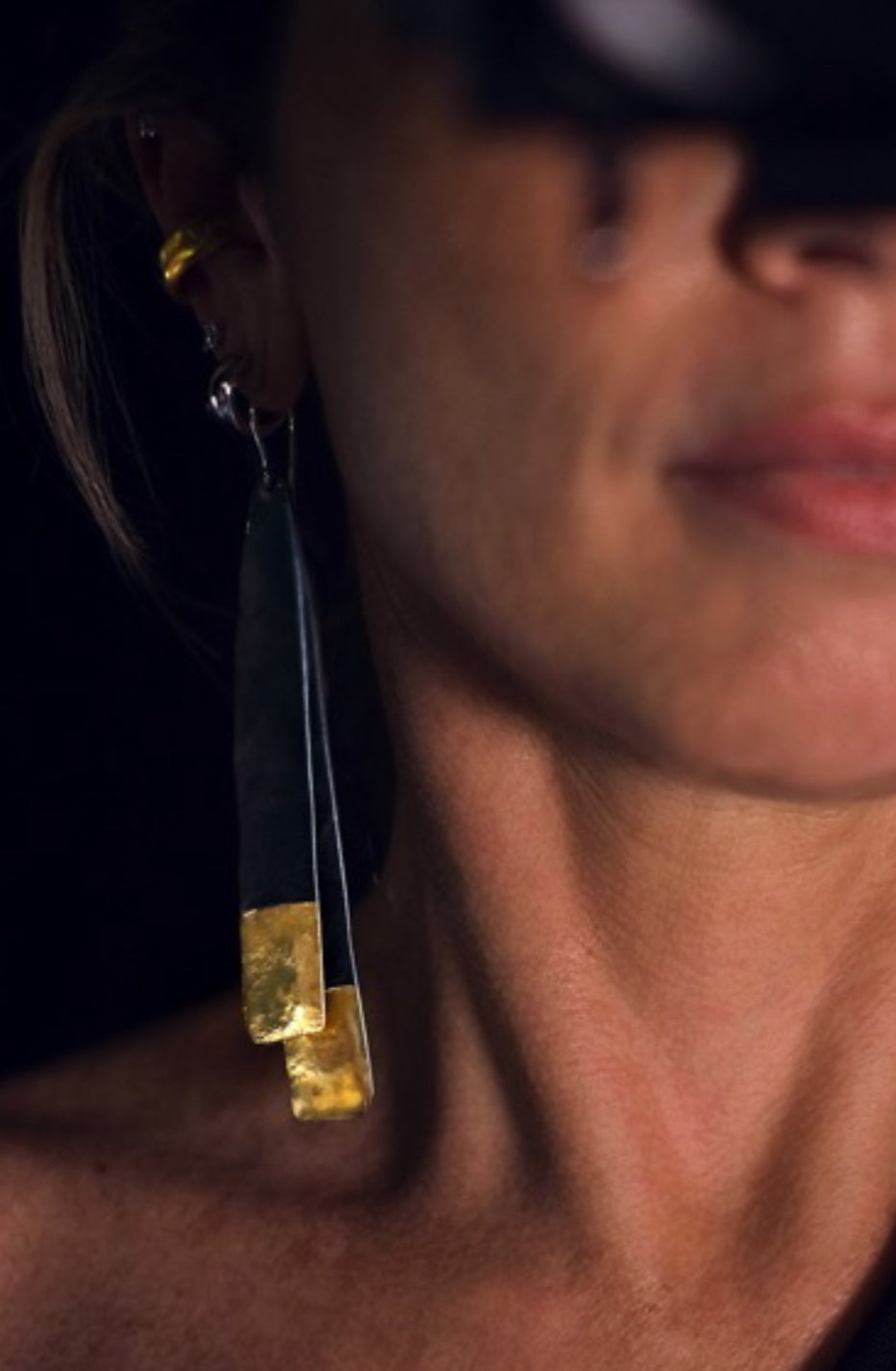 Long drop earrings oxidised gold