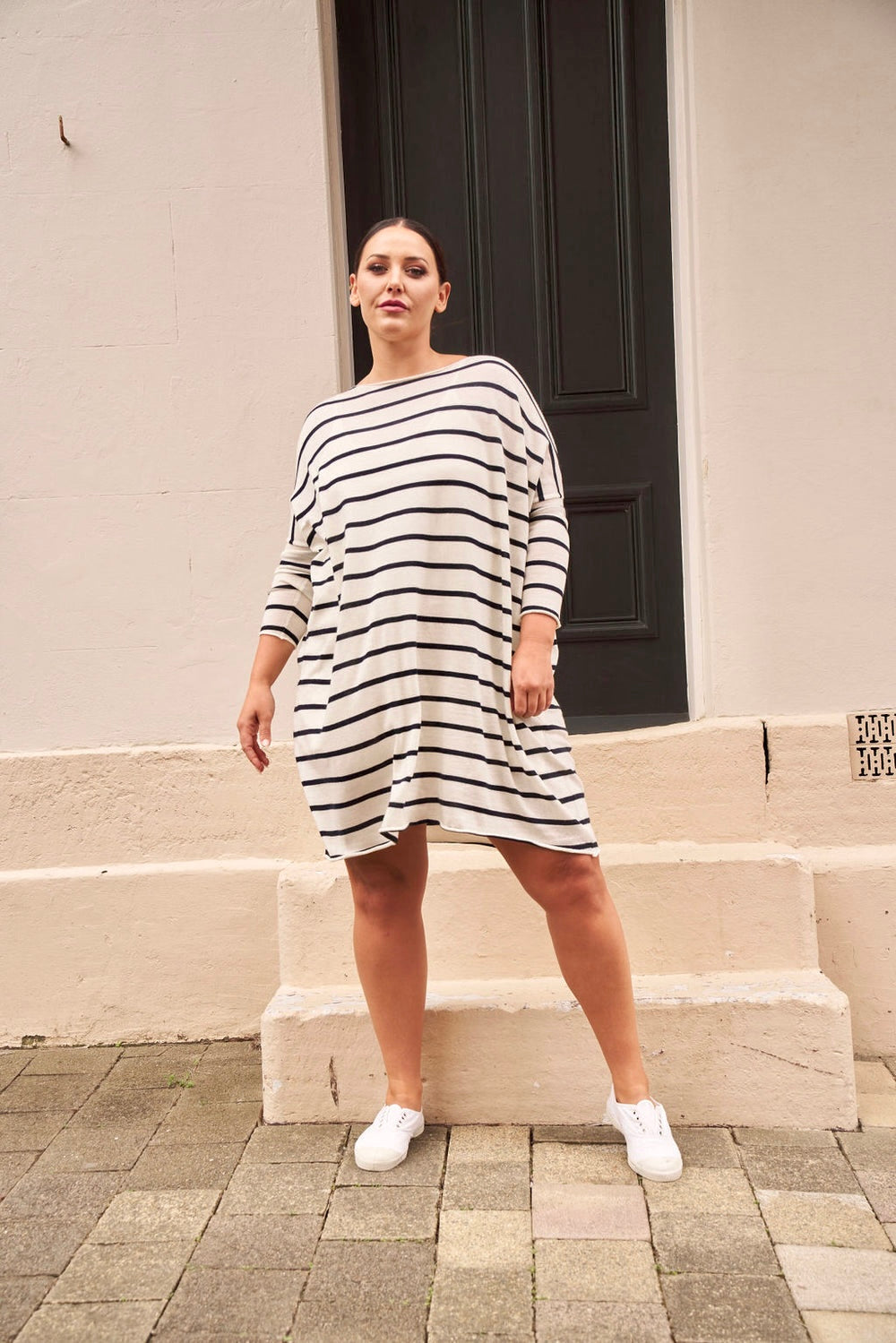 Emi Wool Dress - Cream with Navy Stripe