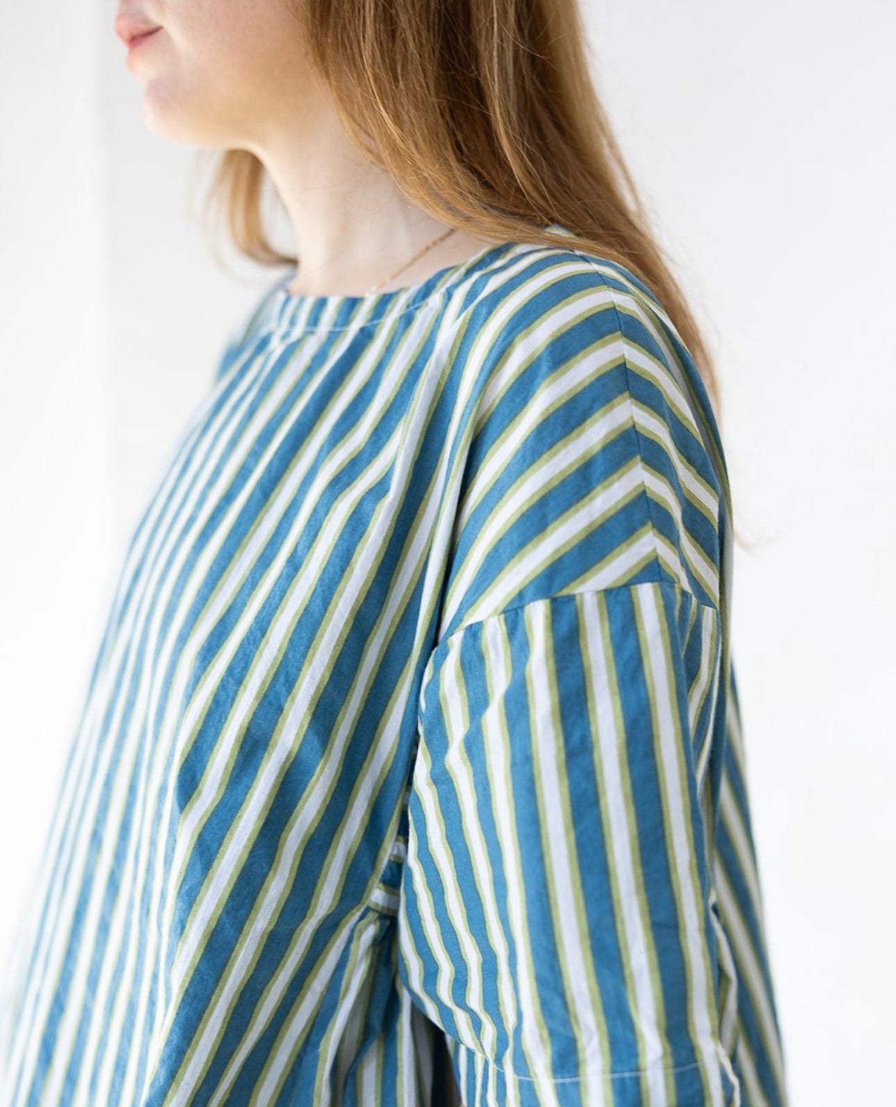 Holly Dress Cotton Poplin - Cool Stripe