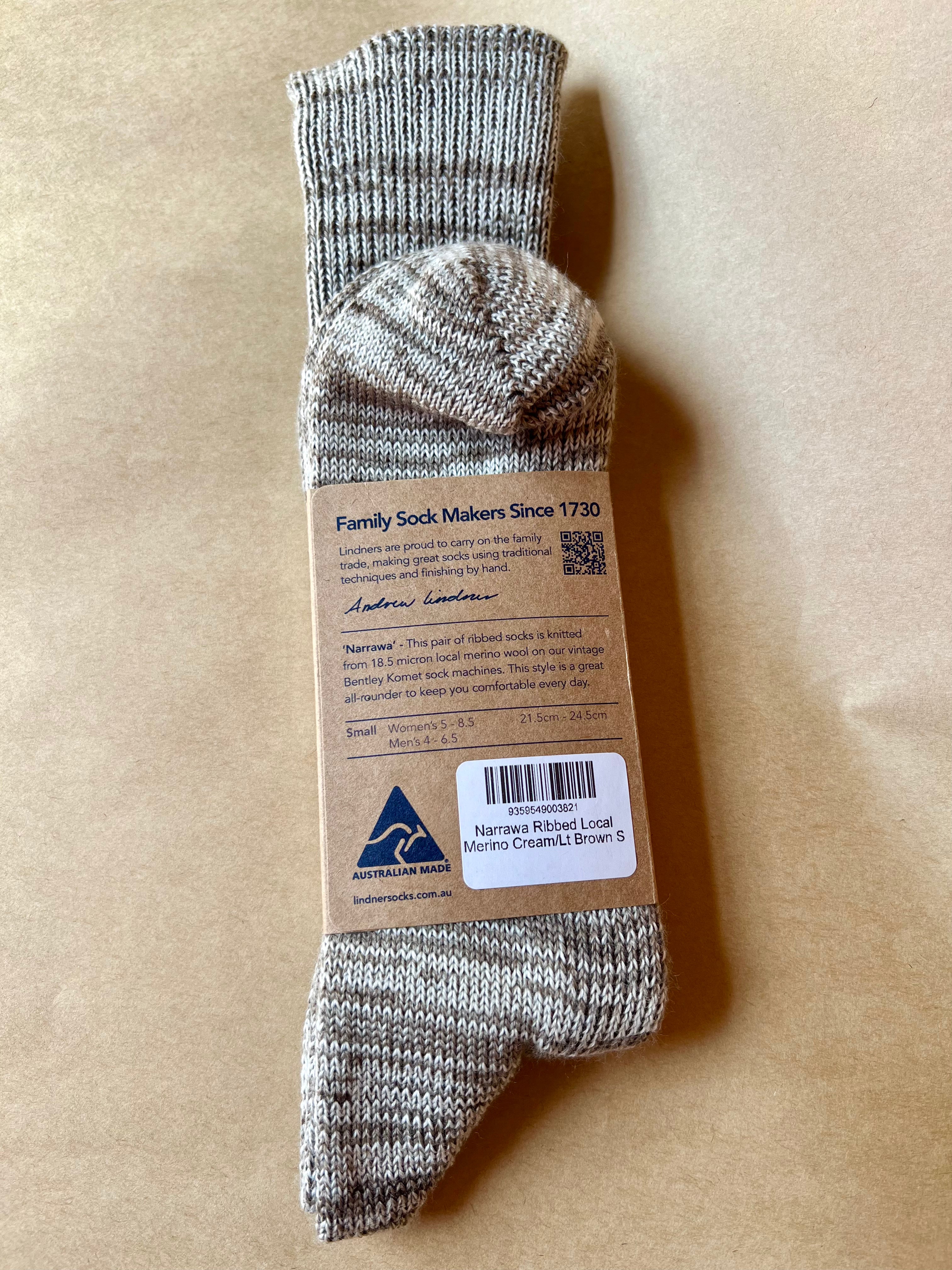 Narrawa Ribbed Local Merino - Cream/Lt Brown