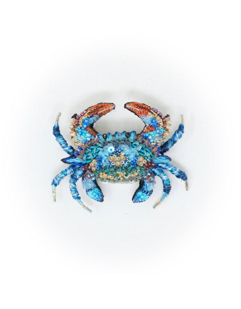 Ornate Blue Crab Brooch