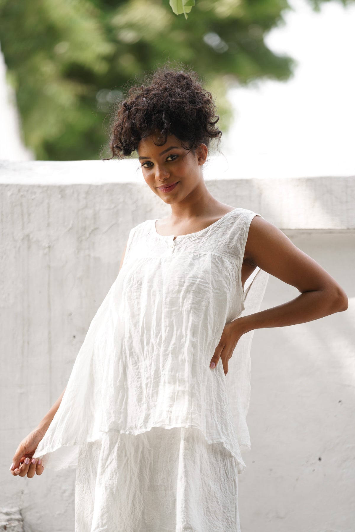 Nila Top Gauze Linen - Warm White