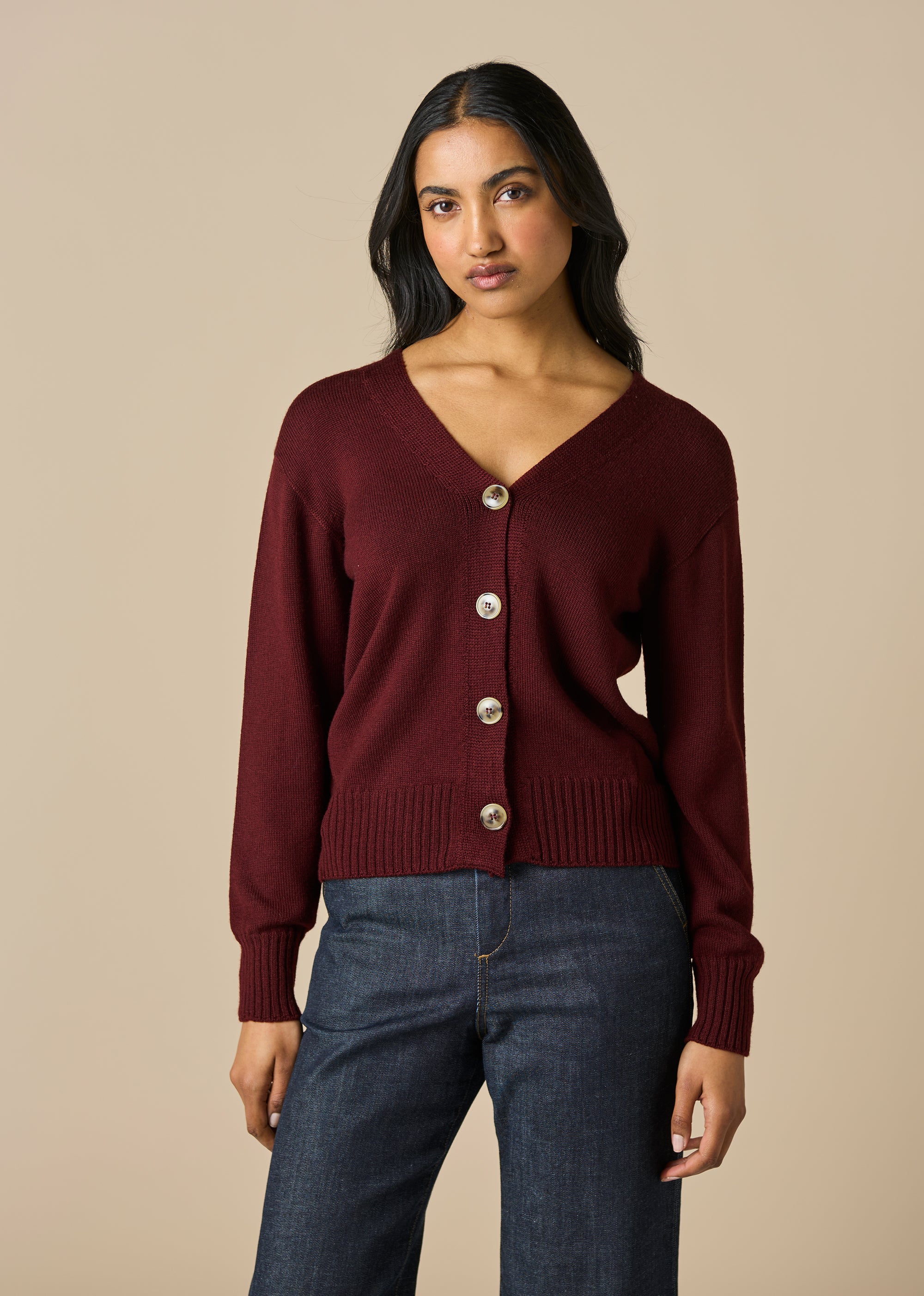 Agnes Merino Wool Cardigan - Merlot