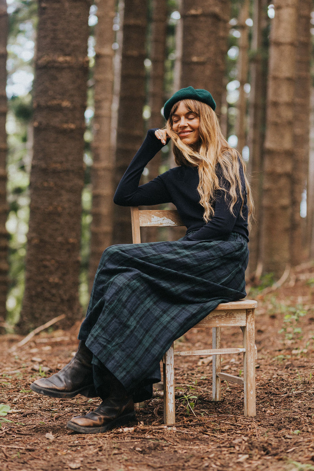 Freya French Linen Pants in Blue Tartan