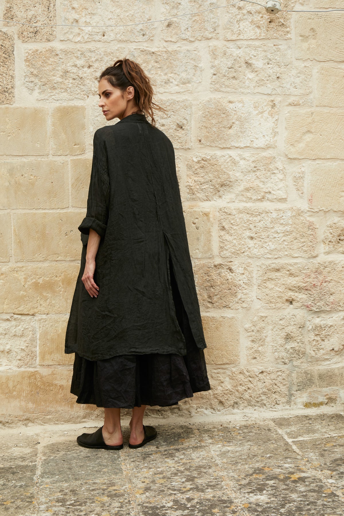 Piaf Coat Linen Gauze - Black
