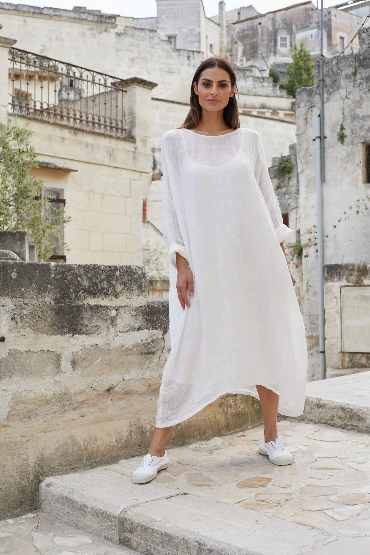 St Barts Linen Gauze Dress - White