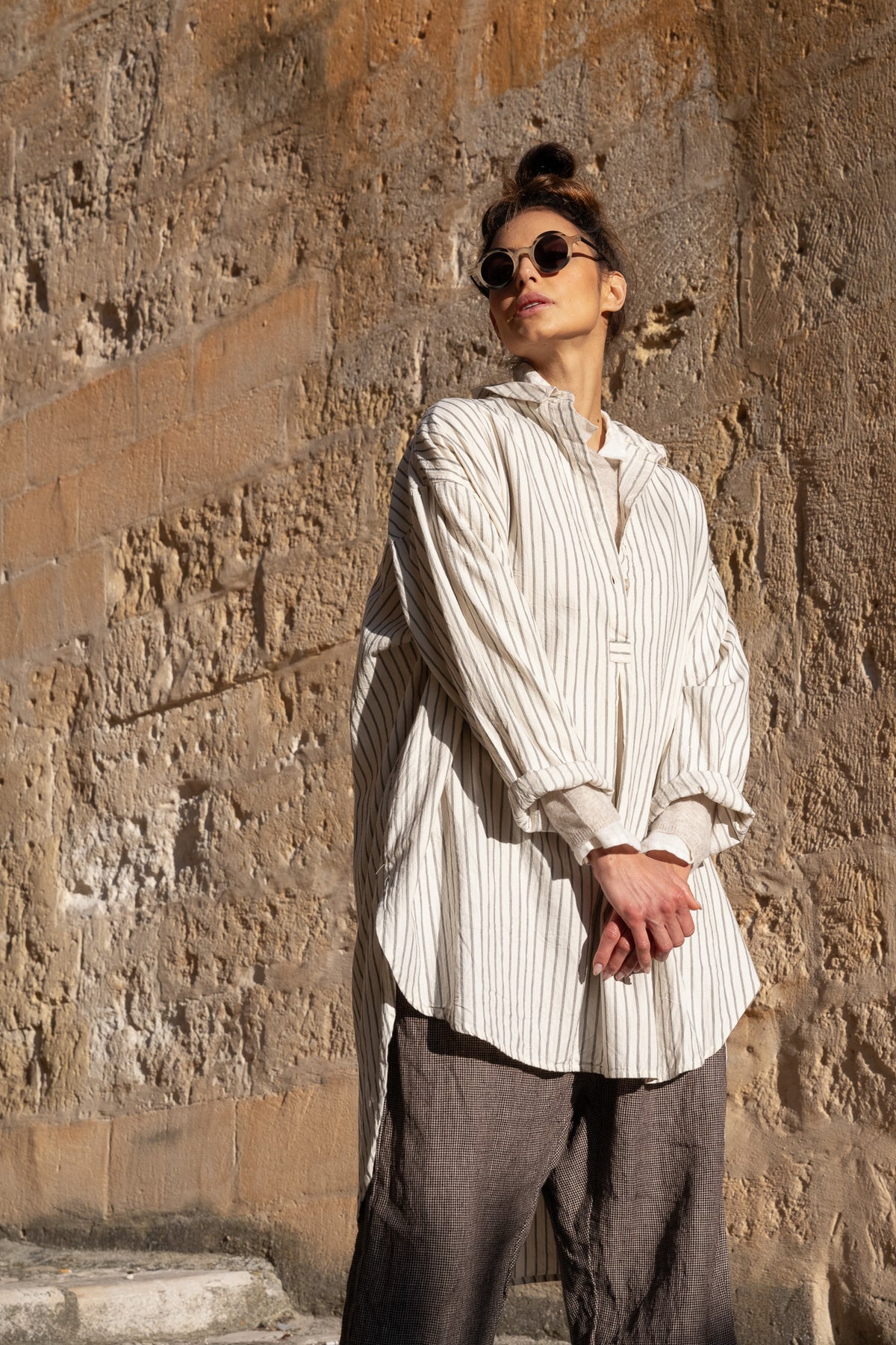 Harper Cotton Shirt - Cream Ticking