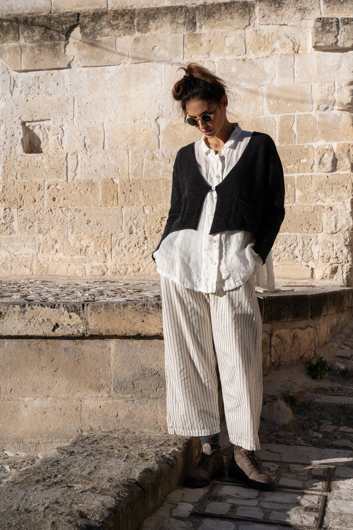 Darcy Pant Cotton - Cream Ticking