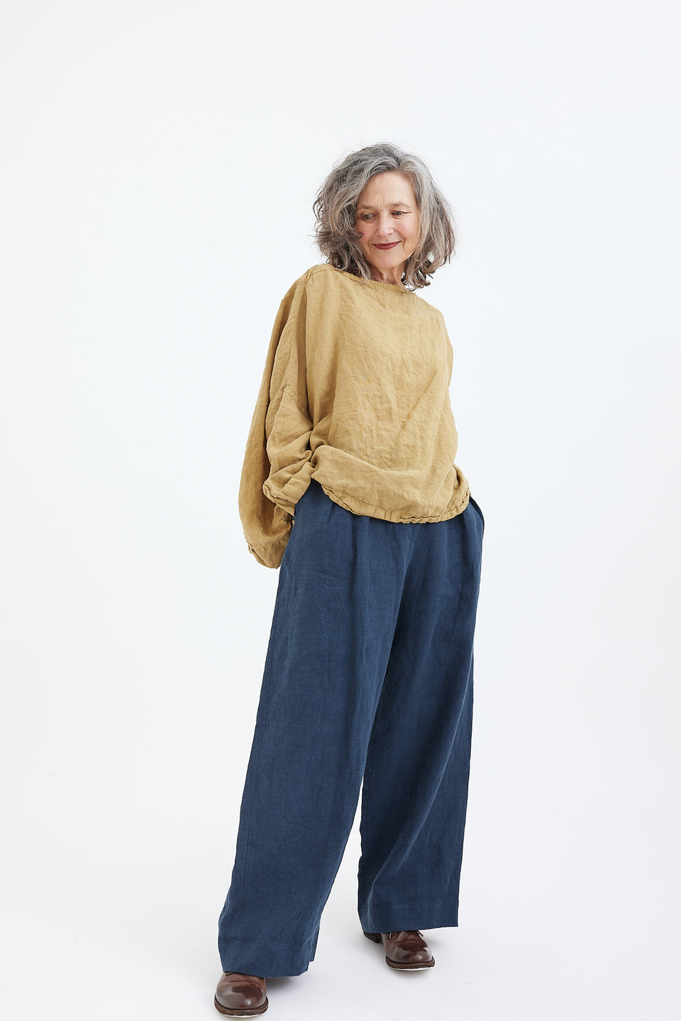 Helen Pant mid weight linen - Navy