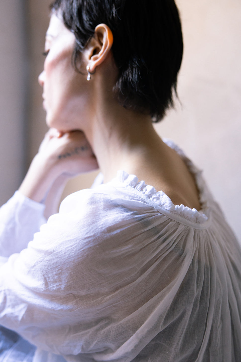 Tansy Raglan Sleeve Dress Cotton Voile - White