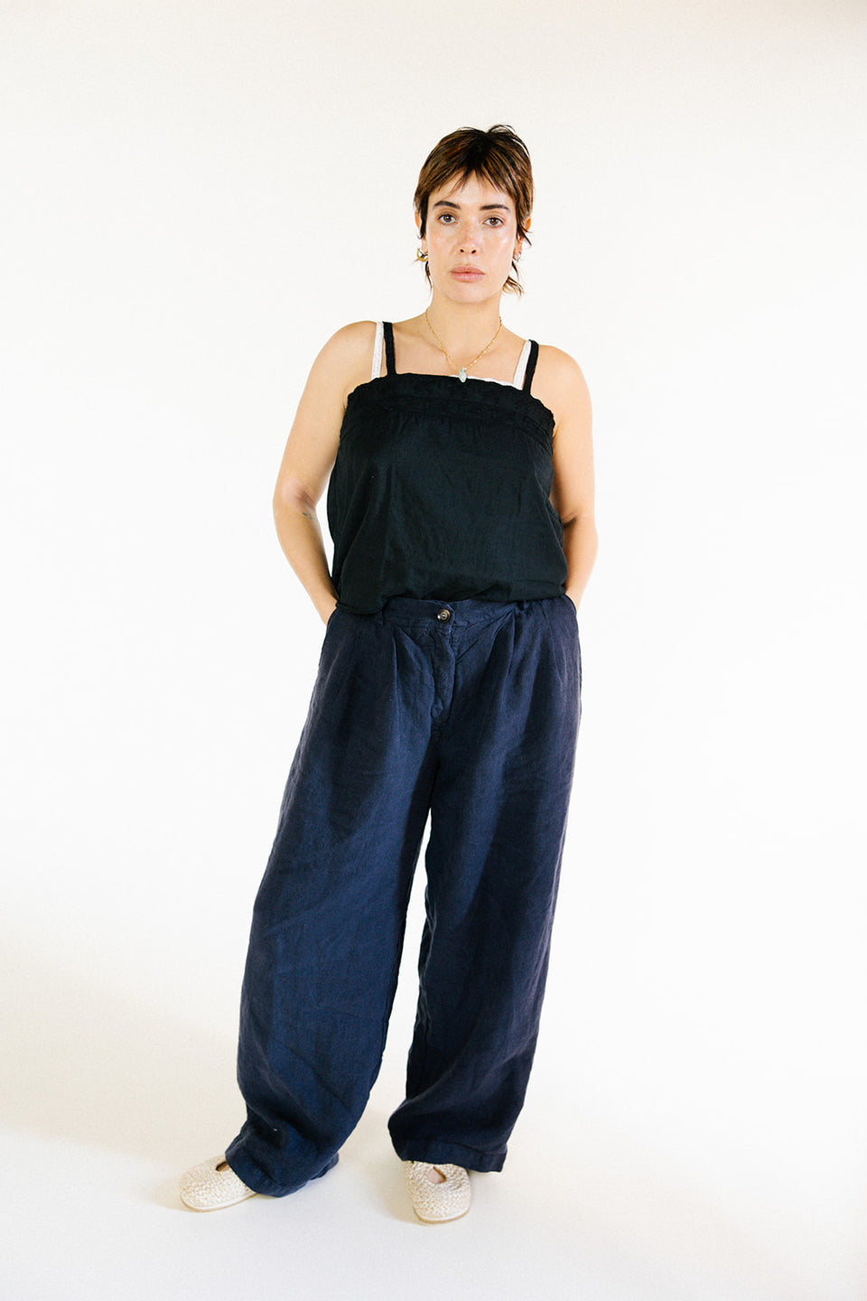 Helen Pant mid weight linen - Navy