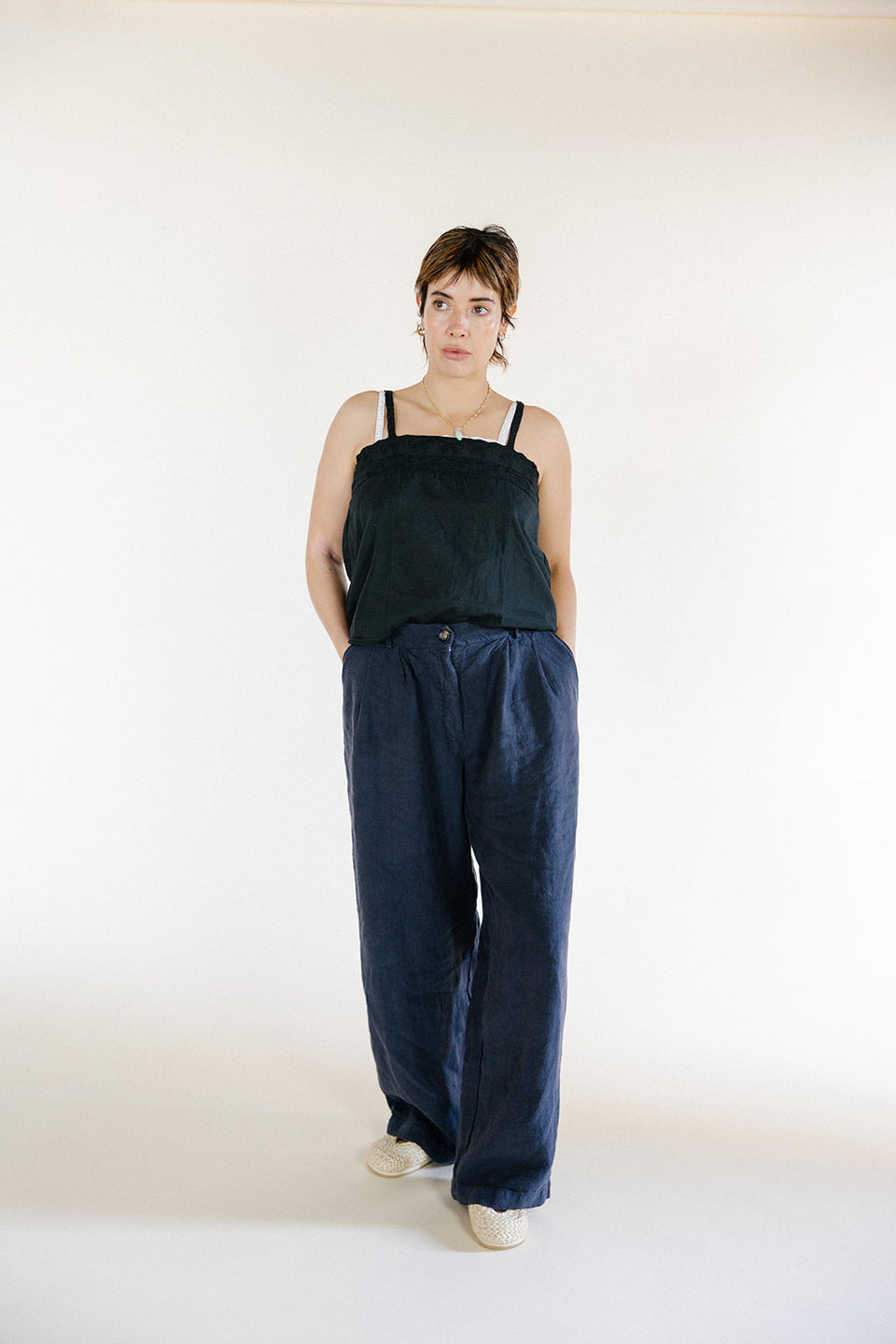 Helen Pant mid weight linen - Navy