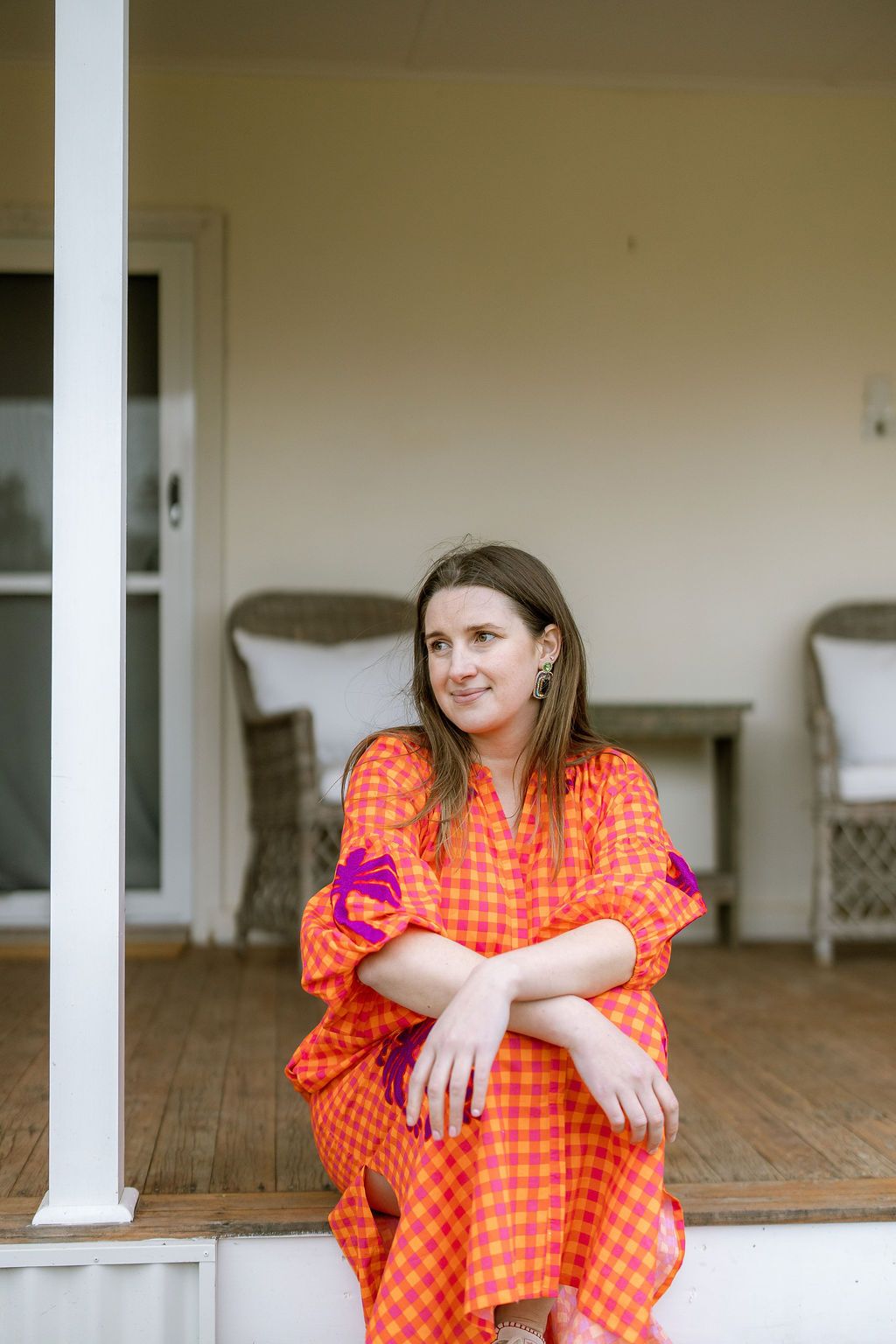 Fiesta embroidered orange gingham dress