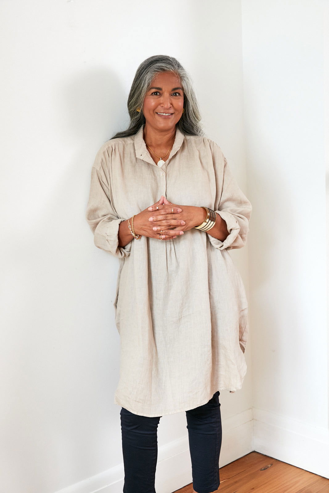 RIVIERA SOFT LINEN GATHERED SHIRT - Natural