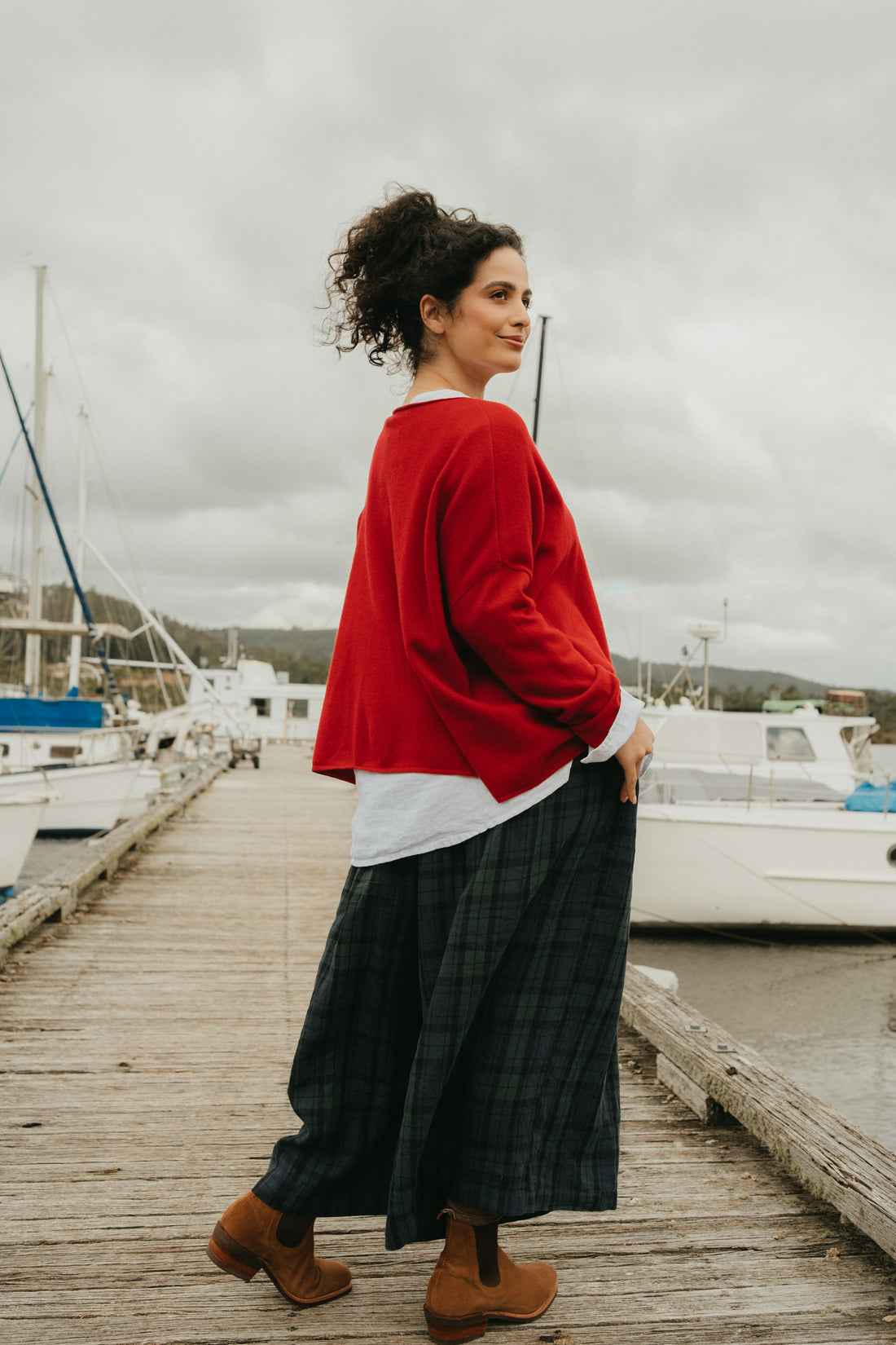 Freya French Linen Pants in Blue Tartan