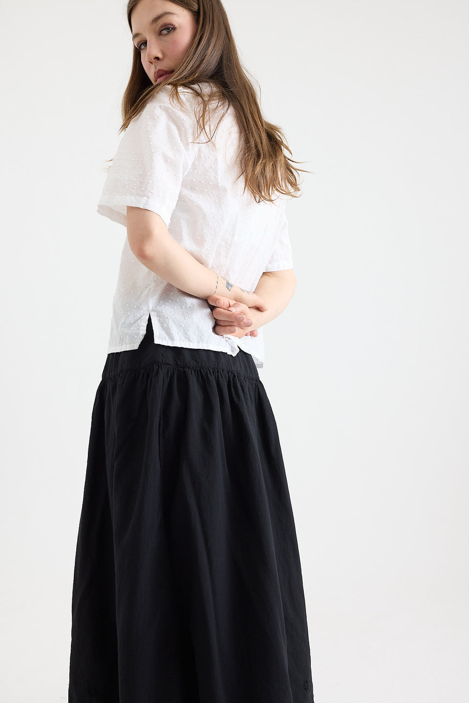 Azalea Skirt - Double Layer Cotton with Broderie Anglaise Hem