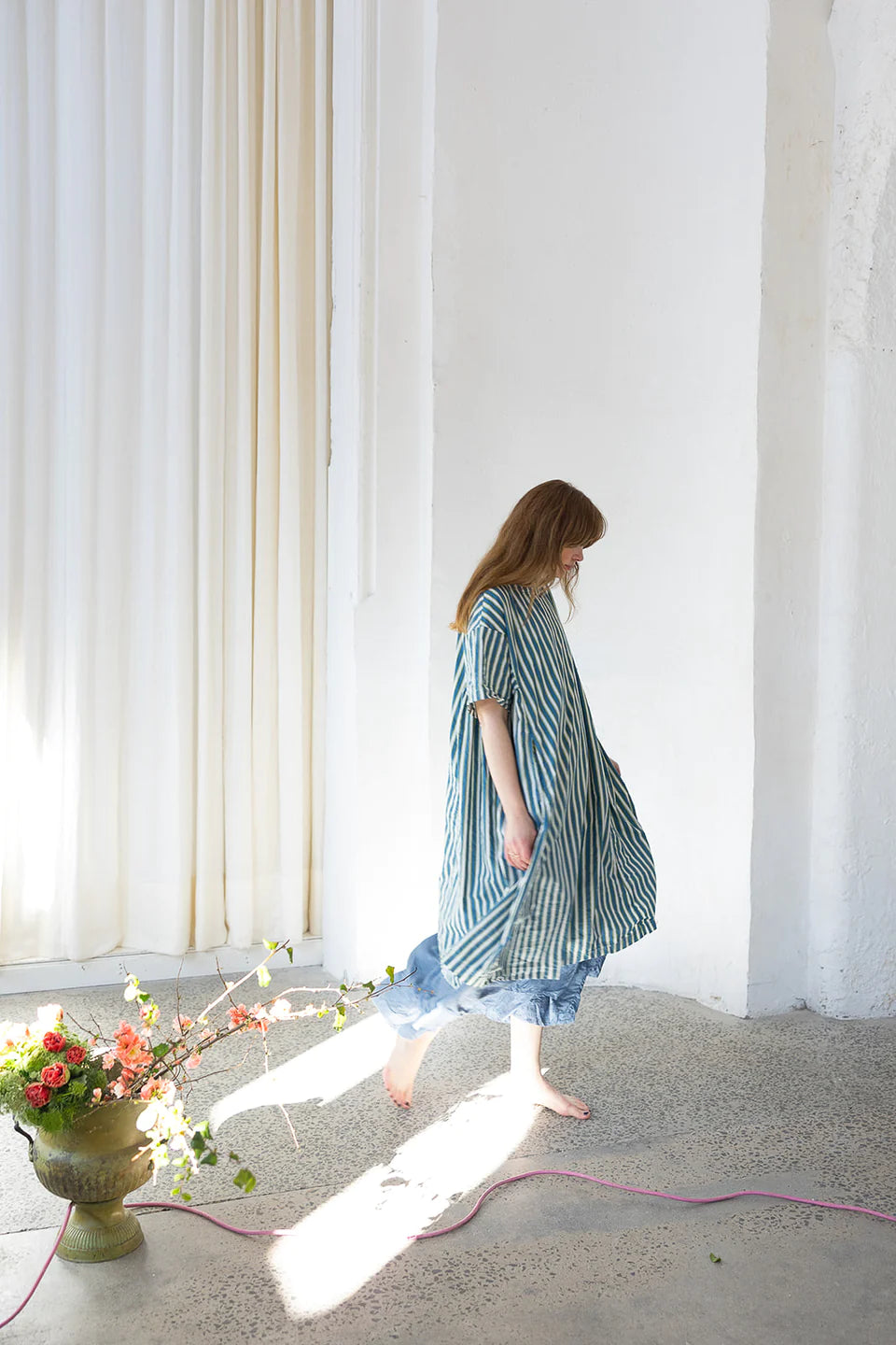 Holly Dress Cotton Poplin - Cool Stripe