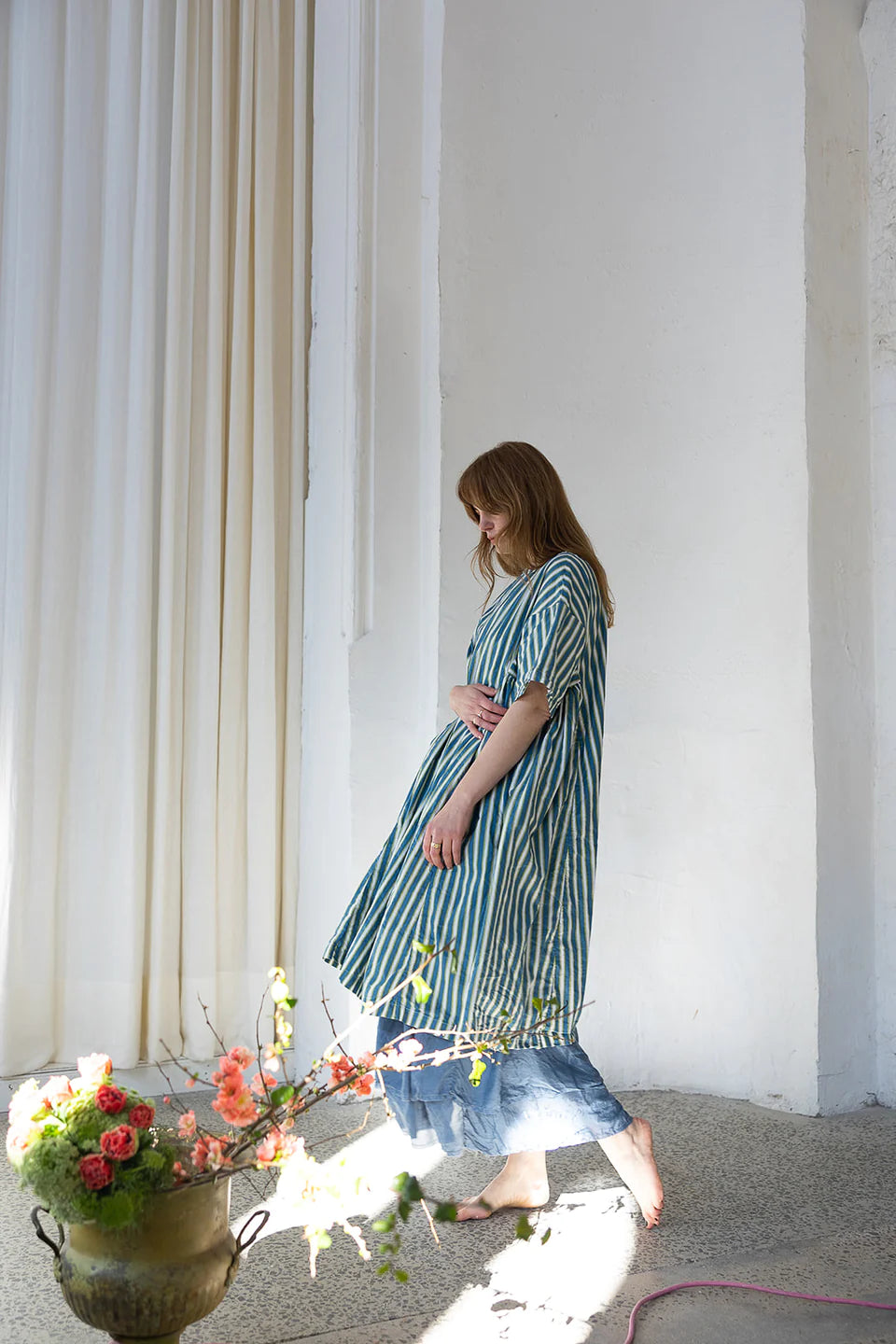Holly Dress Cotton Poplin - Cool Stripe