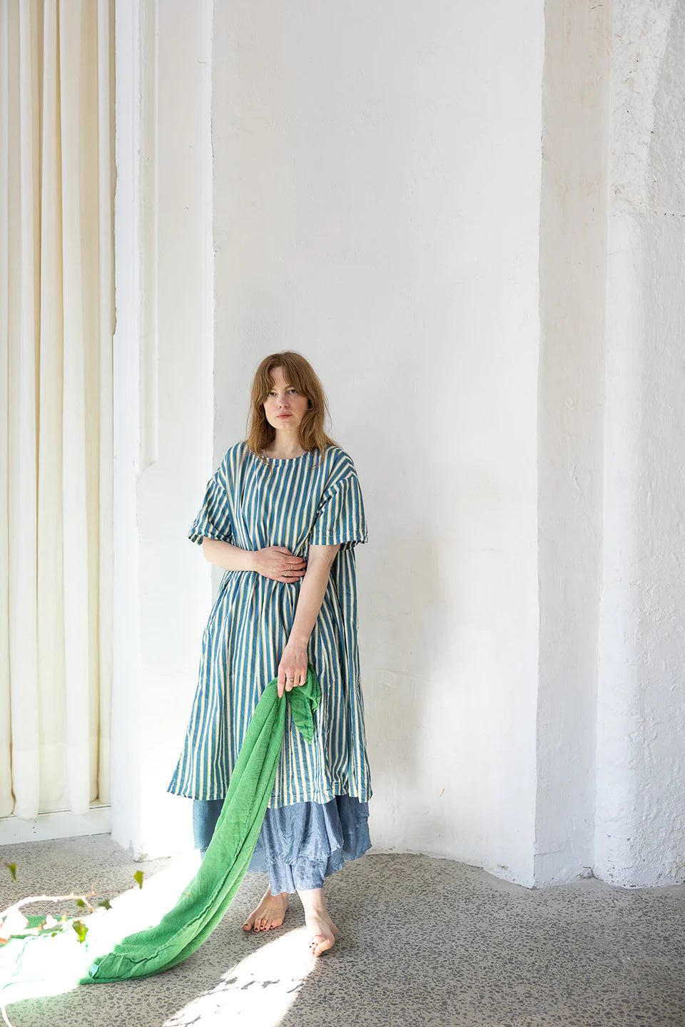 Holly Dress Cotton Poplin - Cool Stripe
