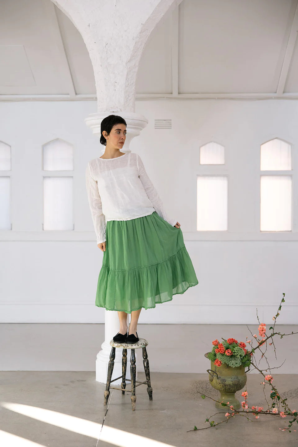 Milly Tiered Skirt Cotton Voile - Denim