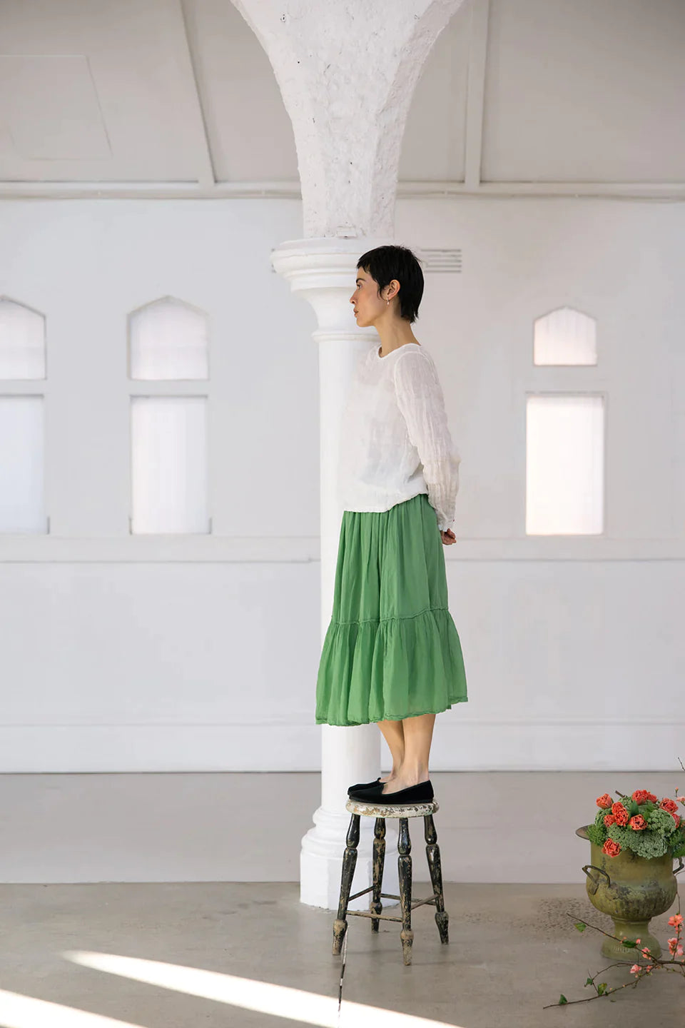 Milly Tiered Skirt Cotton Voile - Matcha