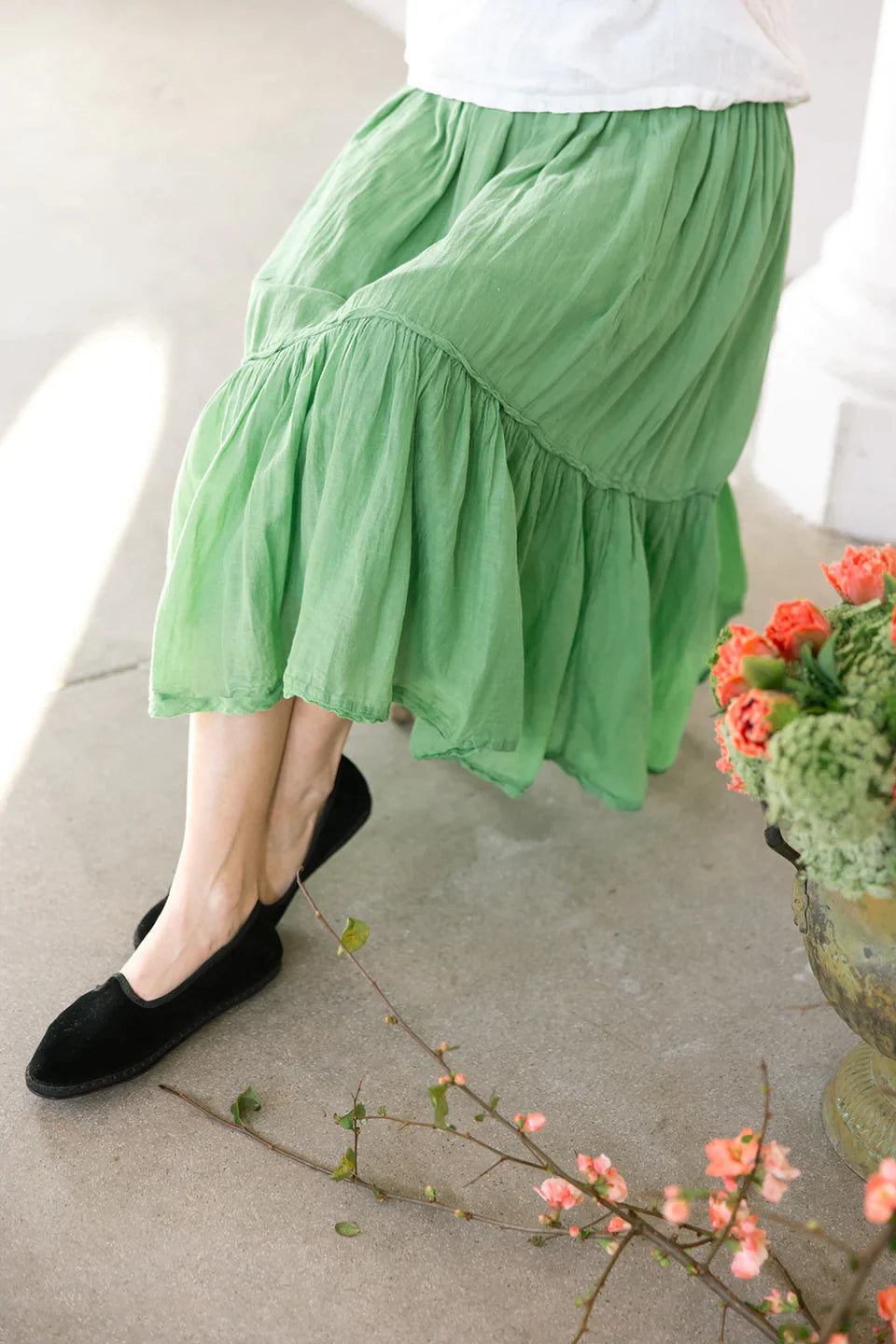 Milly Tiered Skirt Cotton Voile - Matcha