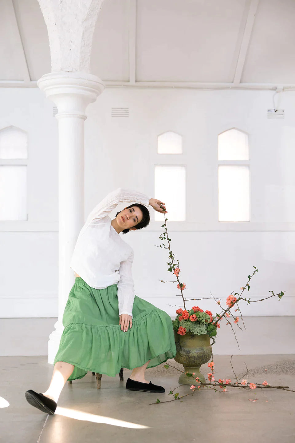 Milly Tiered Skirt Cotton Voile - Matcha