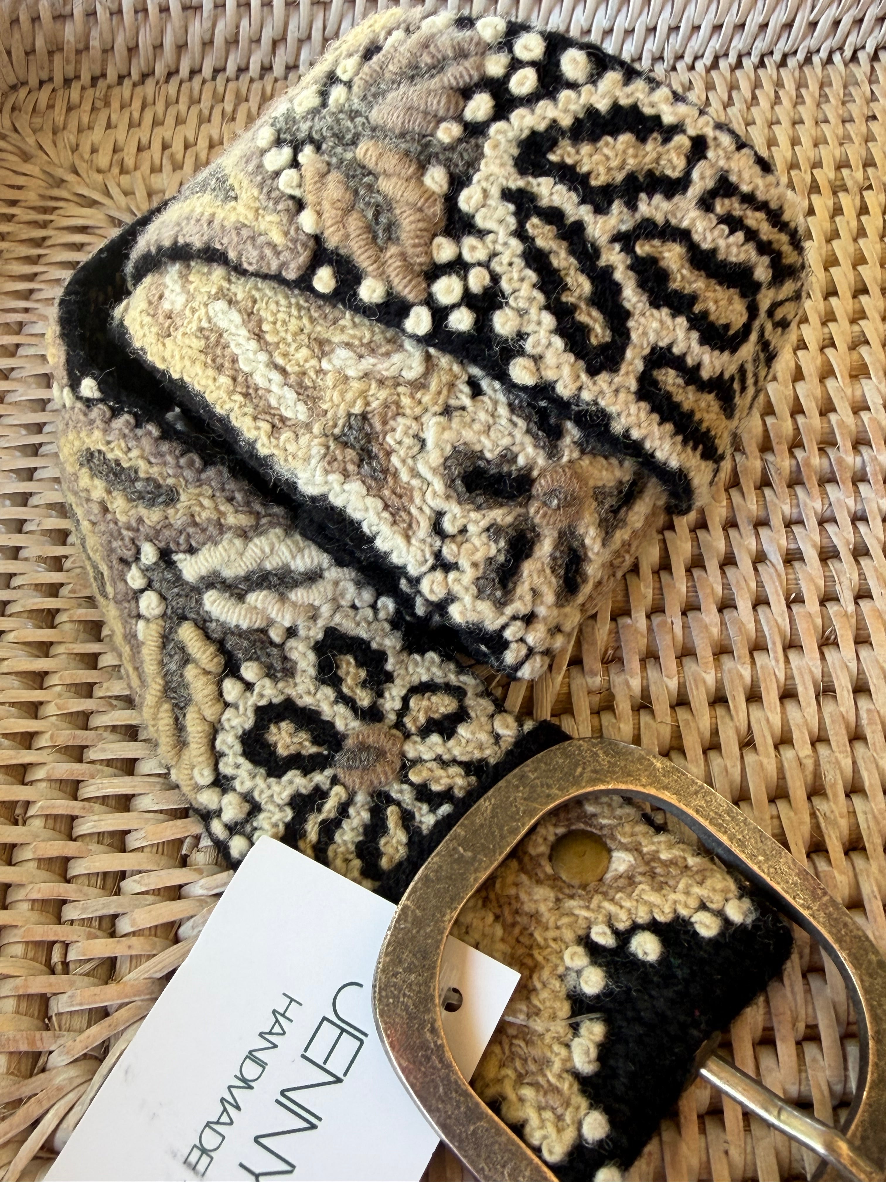 Monochrome embroidered wool Belt - black/tan