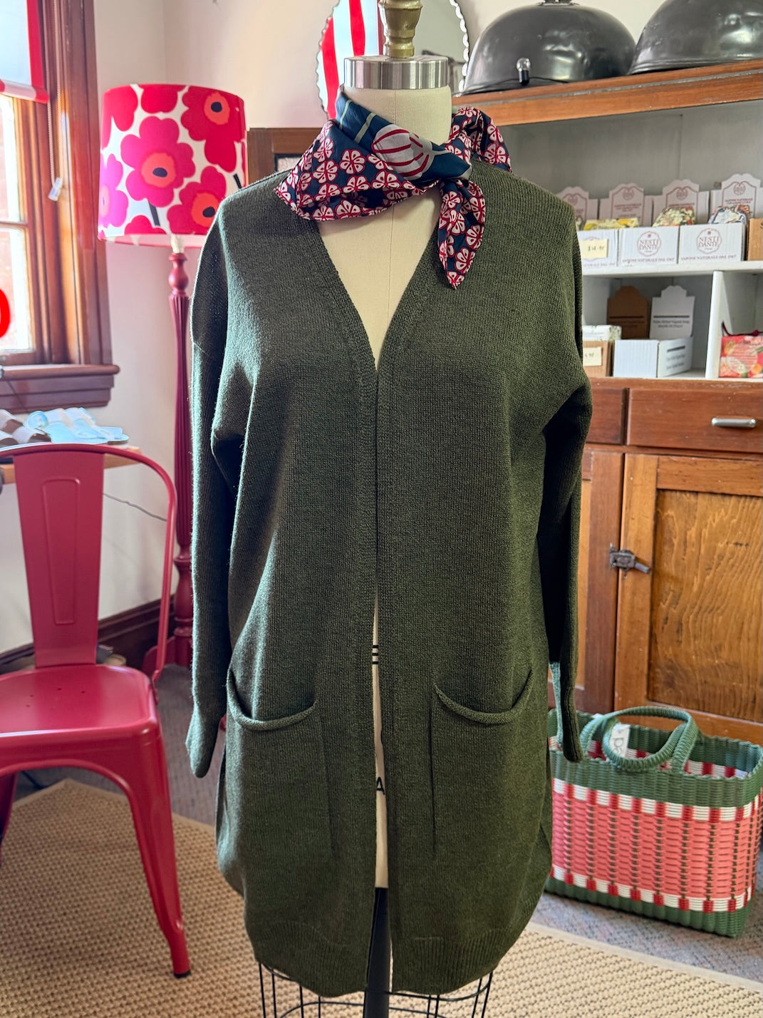 Loni merino wool long cardigan - Moss
