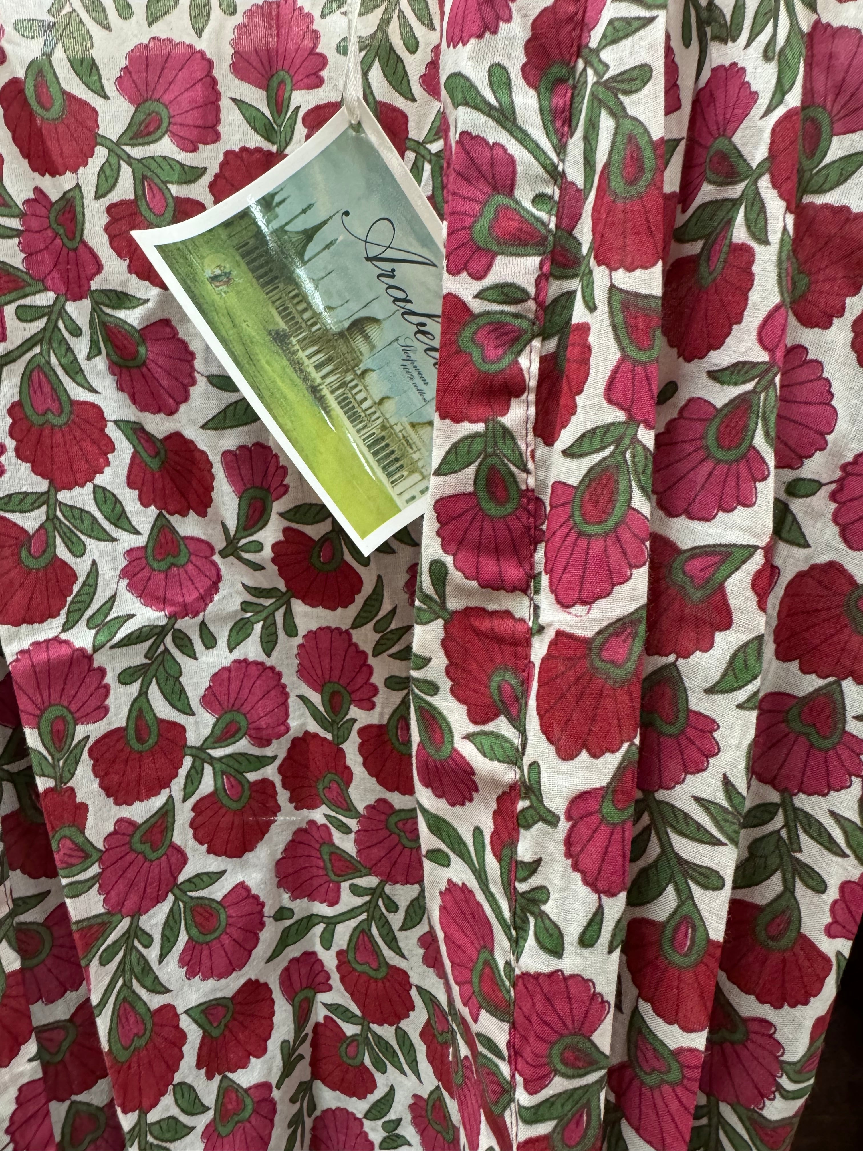 Hand Block Printed Dressing Gown - Crimson flower