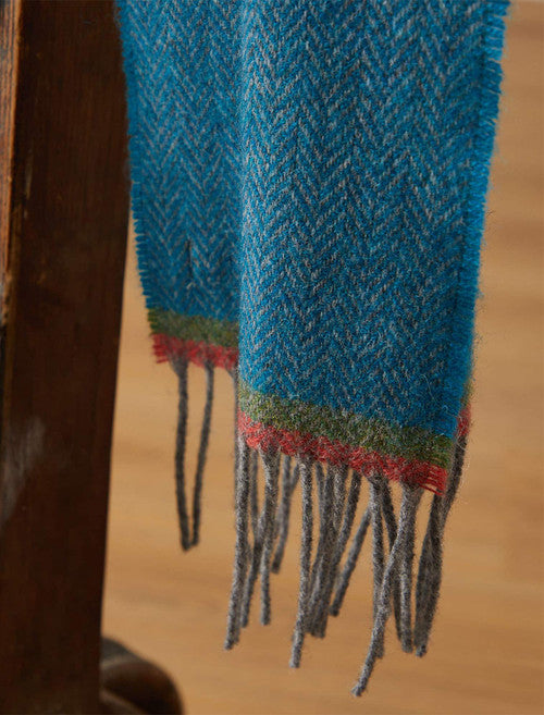 Lambswool Scarf - Turquoise Herringbone