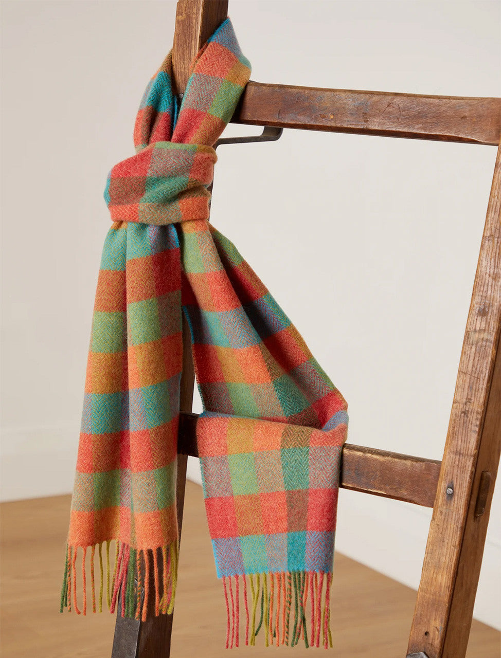 Lambswool Scarf - blue green orange check