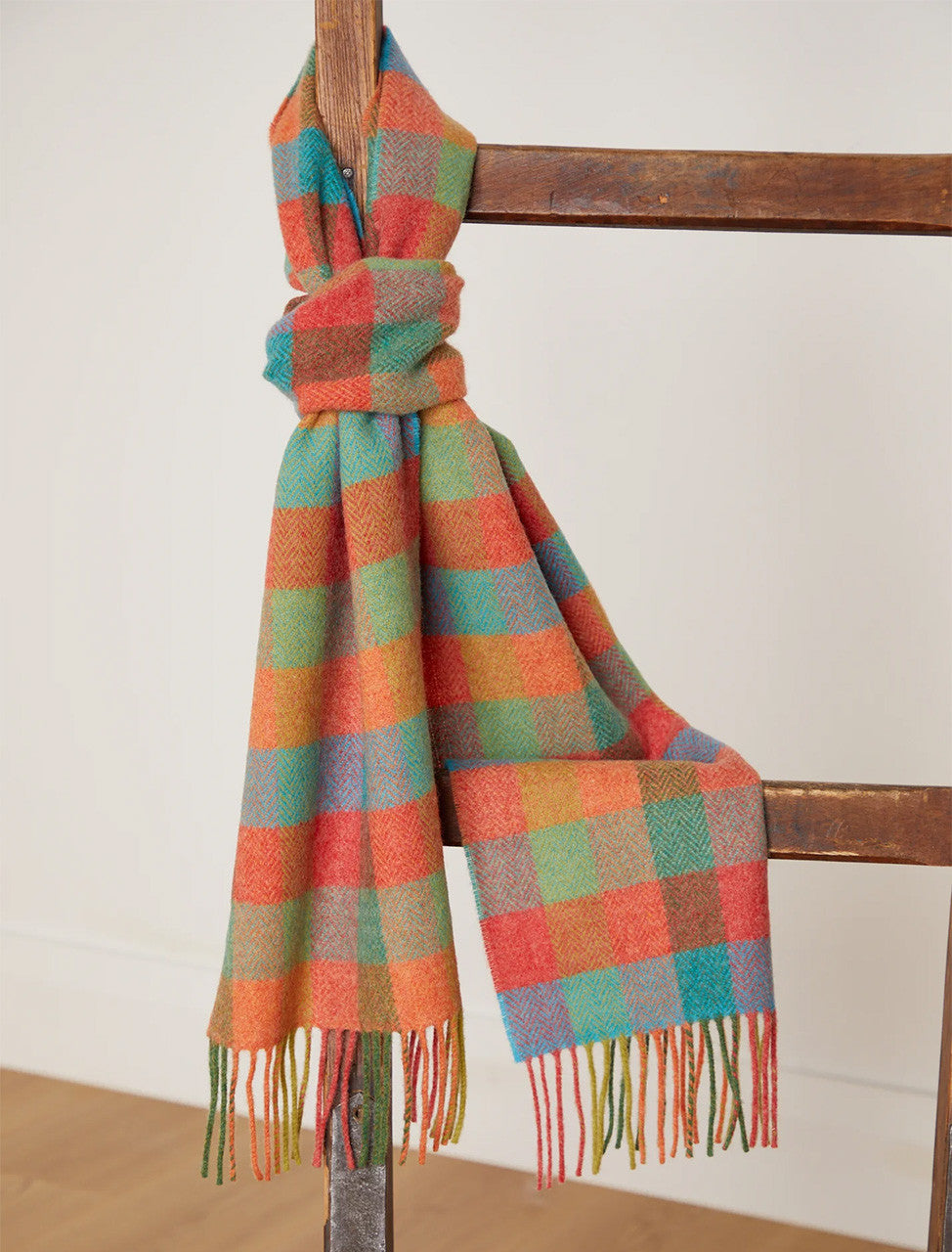Lambswool Scarf - blue green orange check